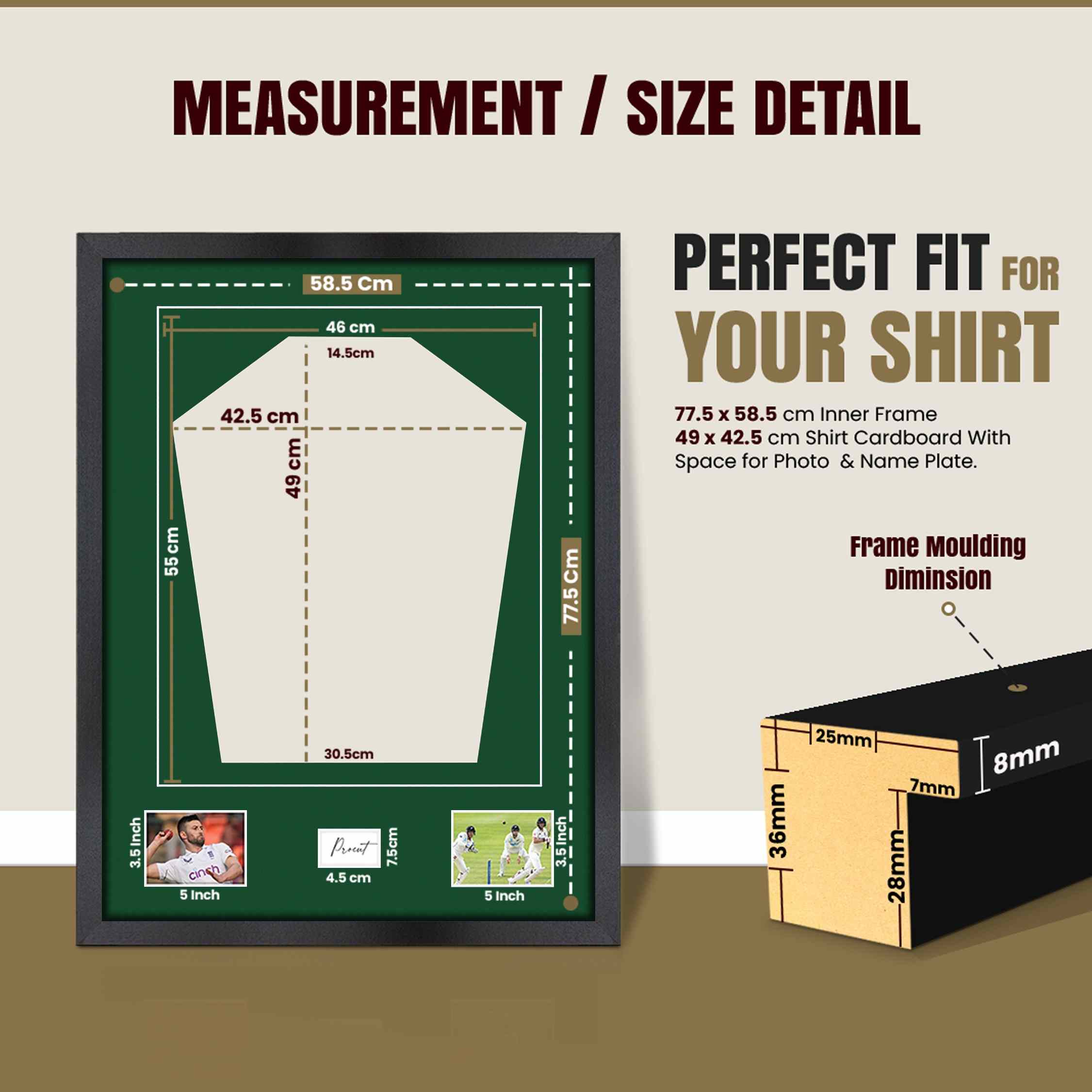 77.5x58.5cm Mat Black Football Shirt Frame With Forest Green Mount And Perspex Front - Fits Football, Rugby, And Other Sports Jerseys thumbnail 3