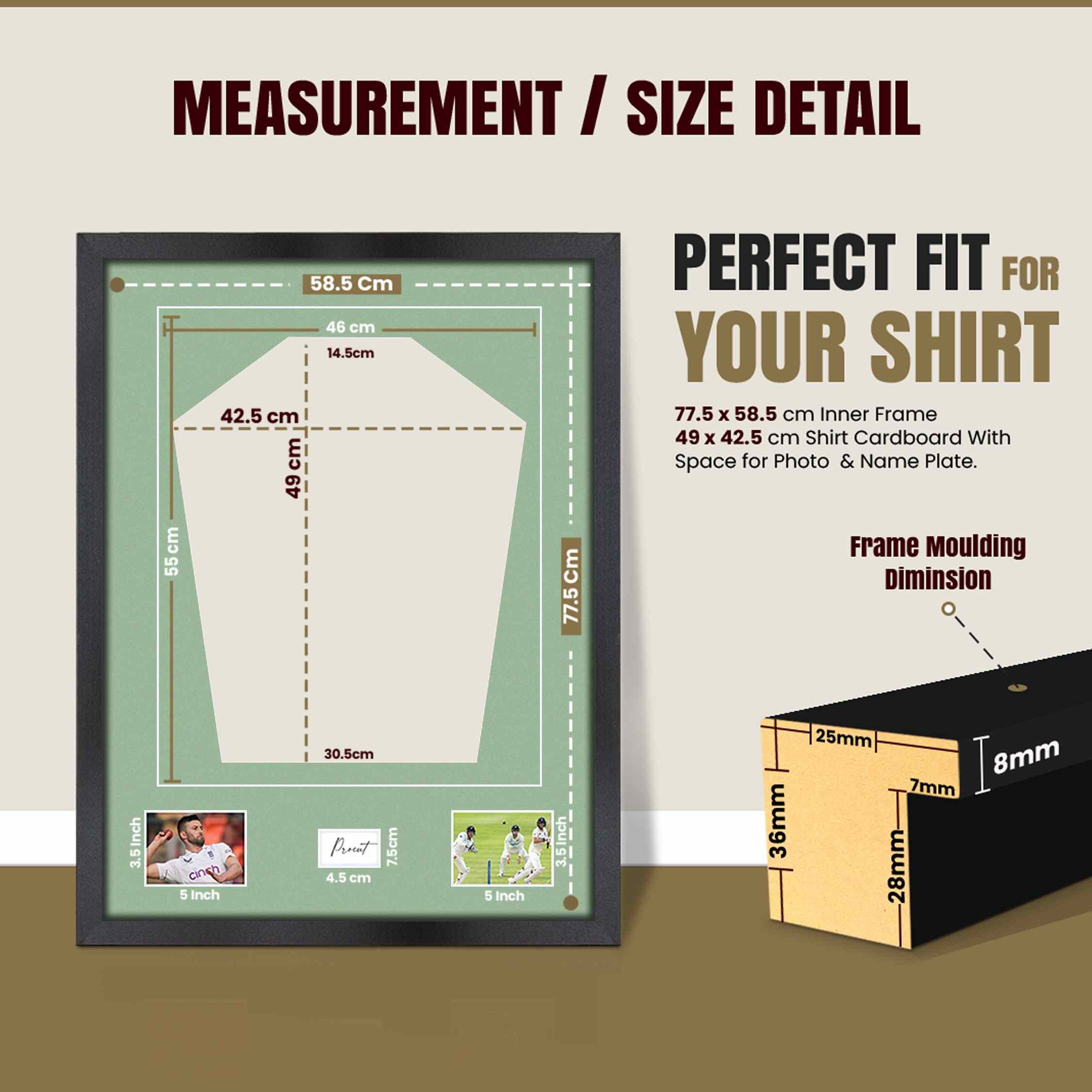 77.5x58.5cm Mat Black Football Shirt Frame With Sage Green Mount And Perspex Front - Fits Football, Rugby, And Other Sports Jerseys thumbnail 3