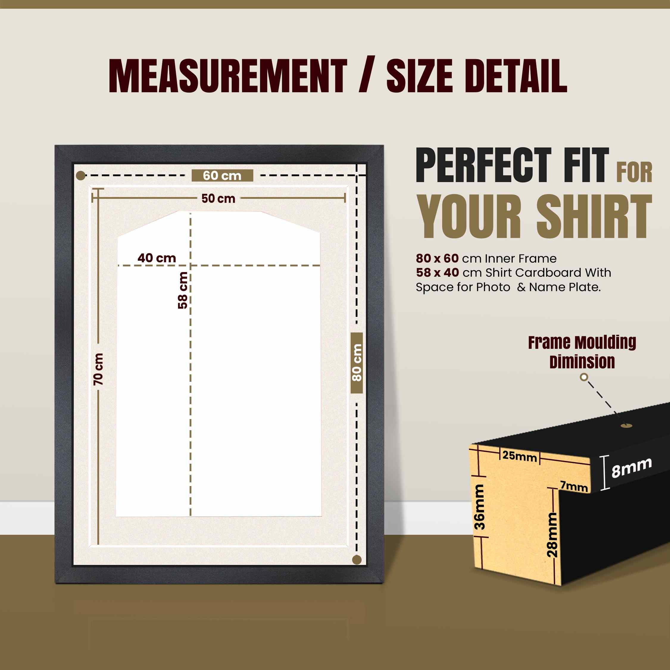 80x60cm Mat Black Football Shirt Frame With Antique White Mount And Perspex Front - Fits Football, Rugby, And Other Sports Jerseys thumbnail 3
