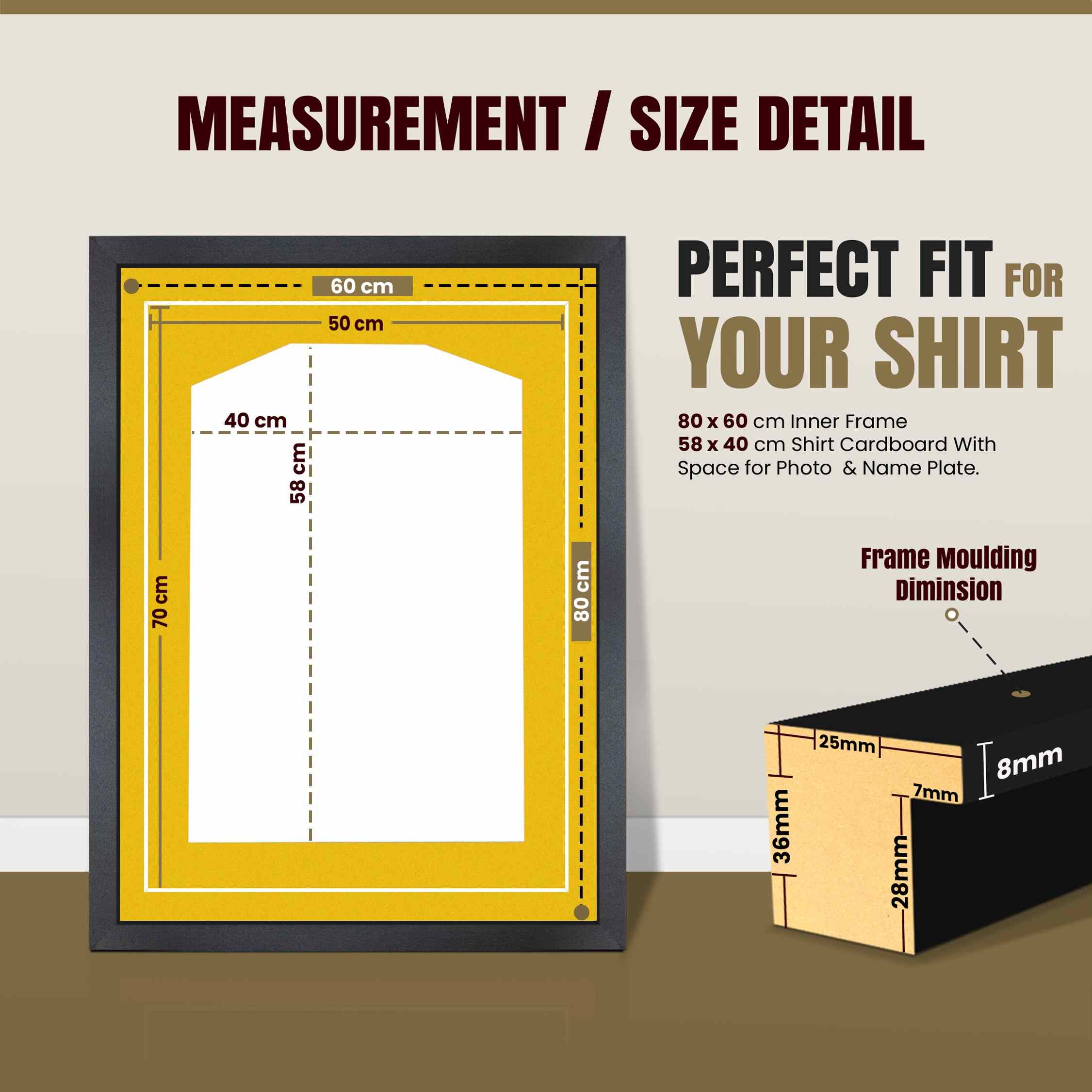 80x60cm Mat Black Football Shirt Frame With Bright Yellow Mount And Perspex Front - Fits Football, Rugby, And Other Sports Jerseys thumbnail 3