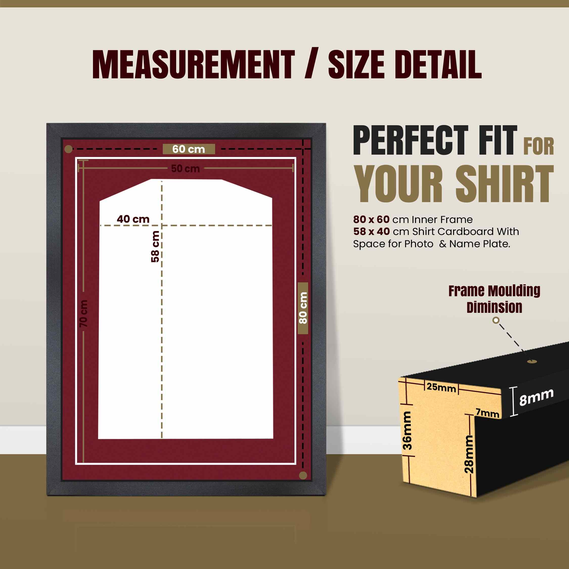 80x60cm Mat Black Football Shirt Frame With Burgundy Mount And Perspex Front For Sports Jerseys thumbnail 3