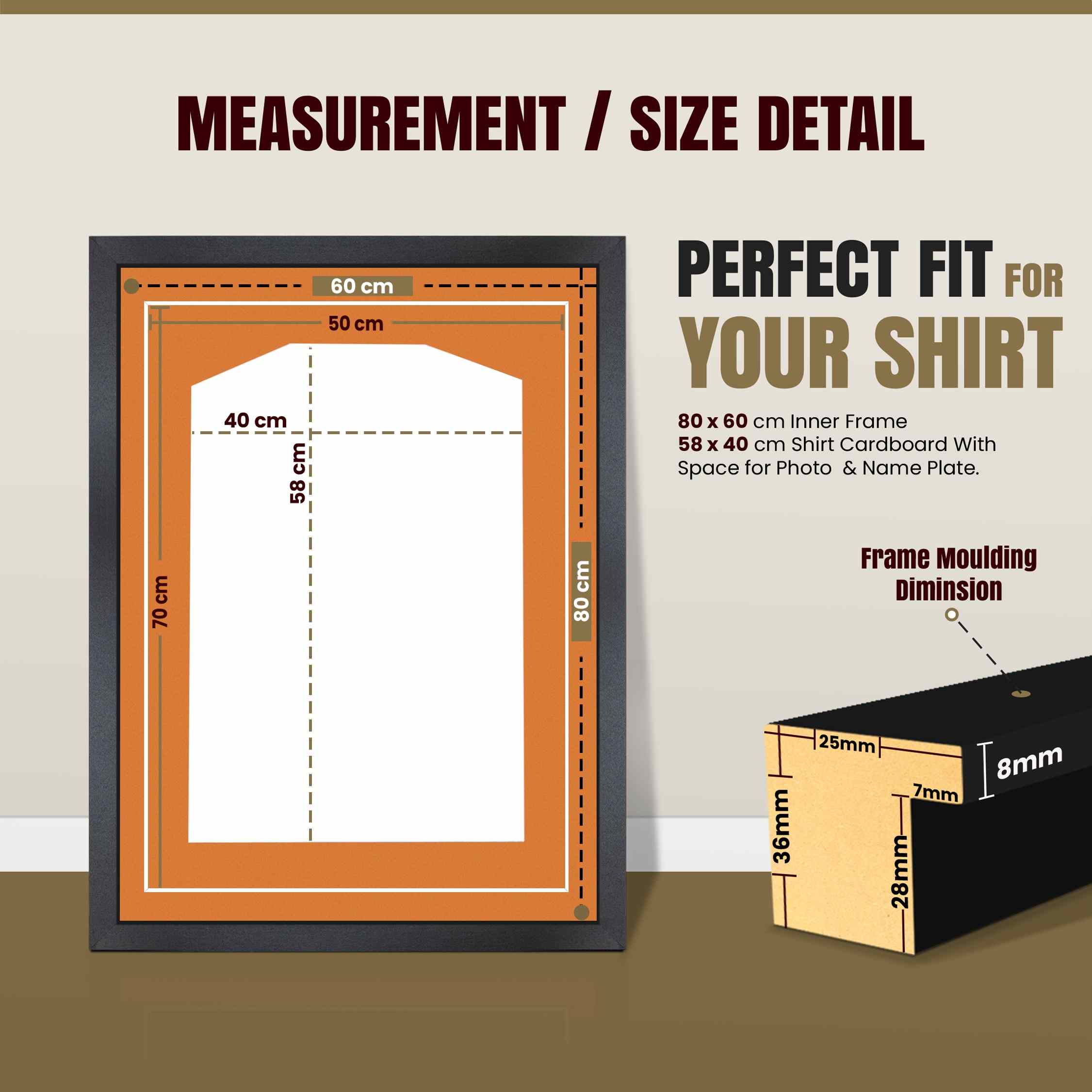 80x60cm Mat Black Football Shirt Frame With Burnt Orange Mount And Perspex Front - Fits Football, Rugby, And Other Sports Jerseys thumbnail 3