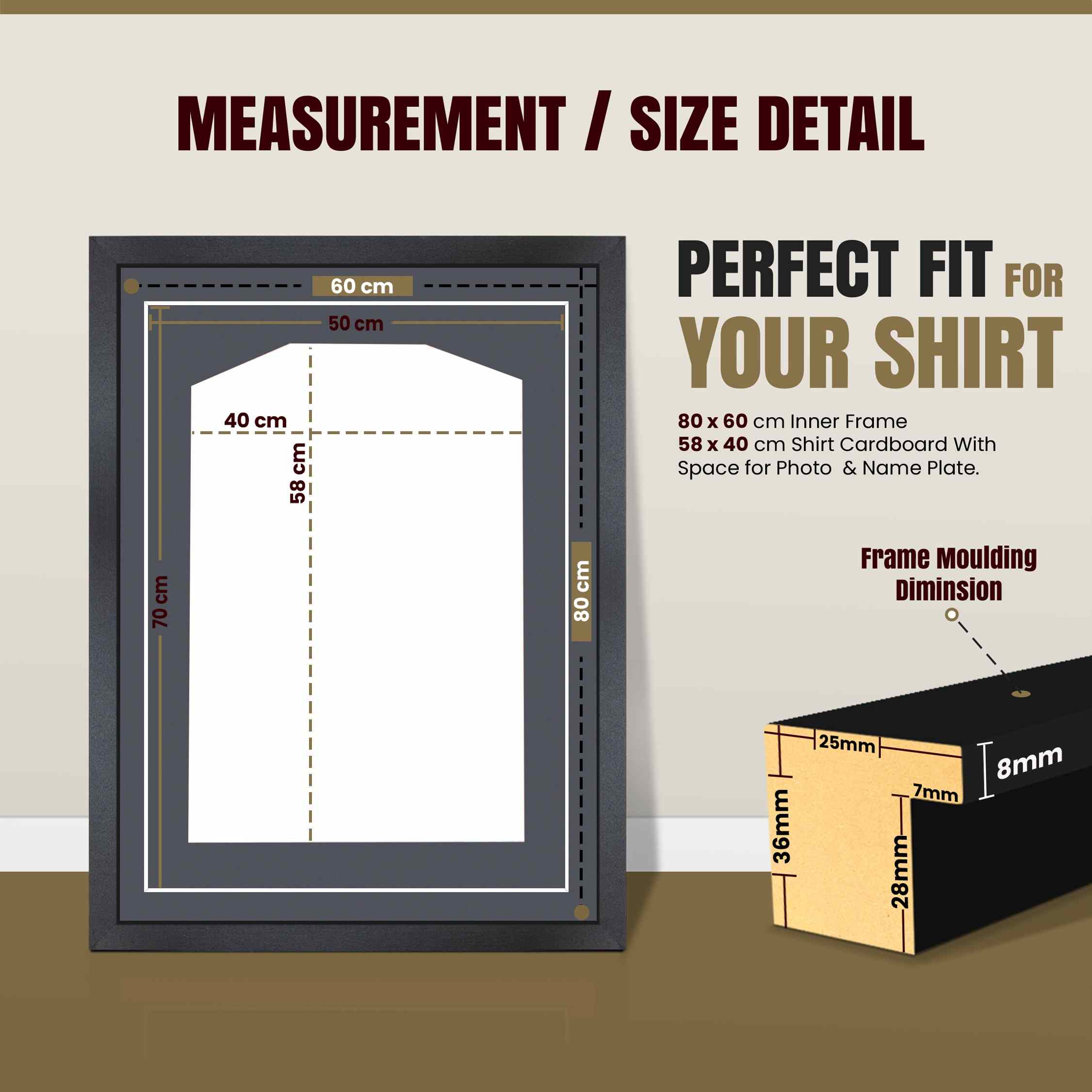 80x60cm Mat Black Football Shirt Frame With Charcoal Grey Mount And Perspex Front For Sports Jerseys thumbnail 3