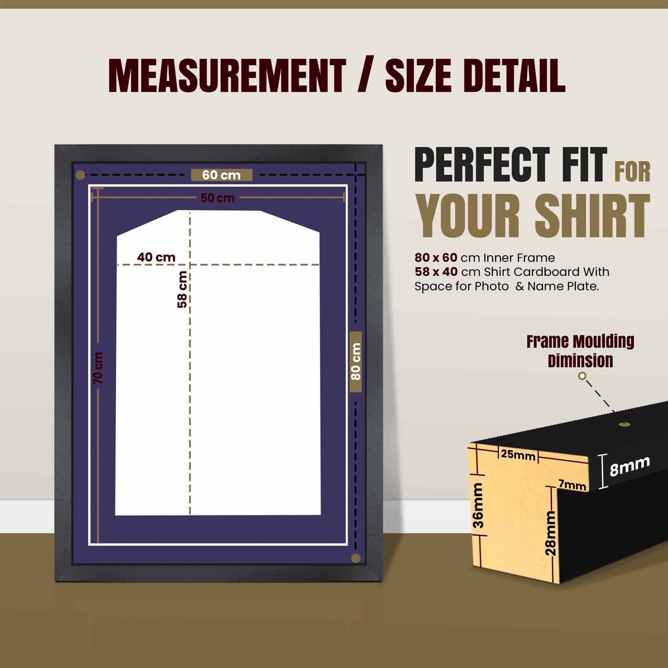 80x60cm Mat Black Football Shirt Frame With Damson Mount And Perspex Front For Sports Jerseys thumbnail 3