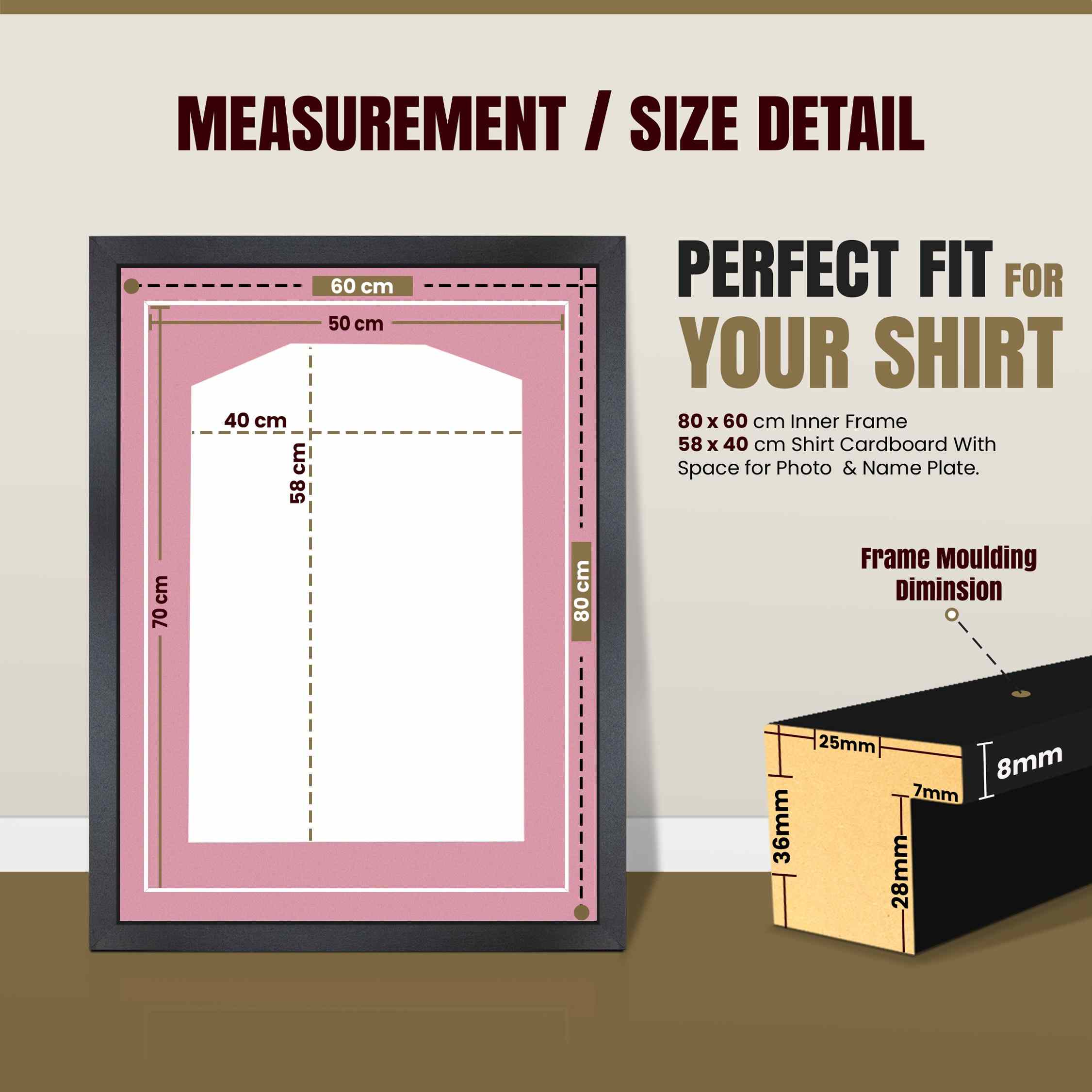 80x60cm Mat Black Football Shirt Frame With Dusty Rose Mount And Perspex Front - Box Display For Football, Rugby, And Other Sports Jerseys thumbnail 3