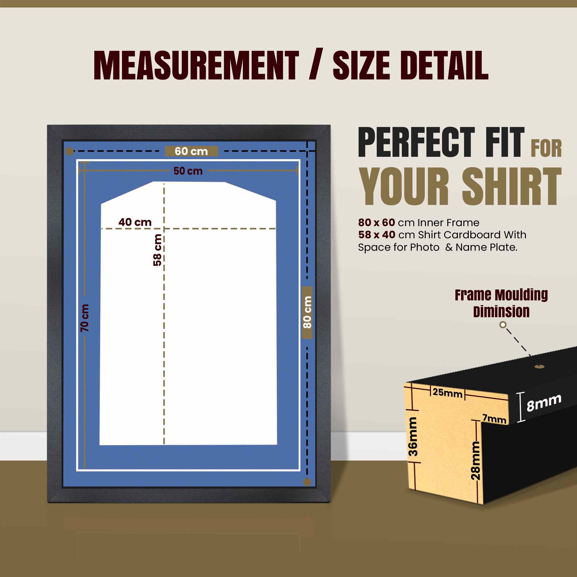 80x60cm Mat Black Football Shirt Frame With Pacific Blue Mount And Perspex Front - Fits Football, Rugby, And Other Sports Jerseys thumbnail 3