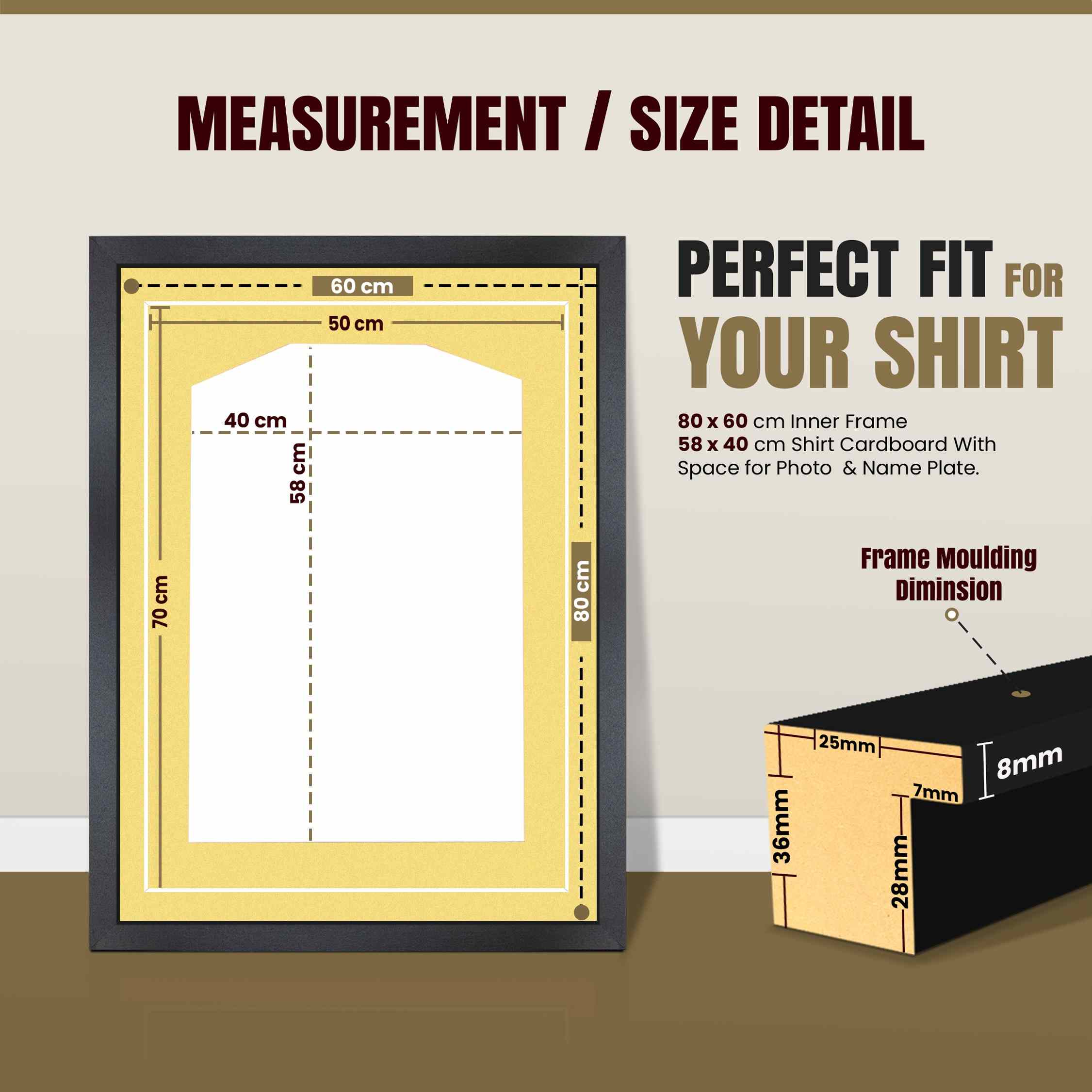 80x60cm Mat Black Football Shirt Frame With Primrose Mount And Perspex Front - Fits Football, Rugby, And Other Sports Jerseys thumbnail 3