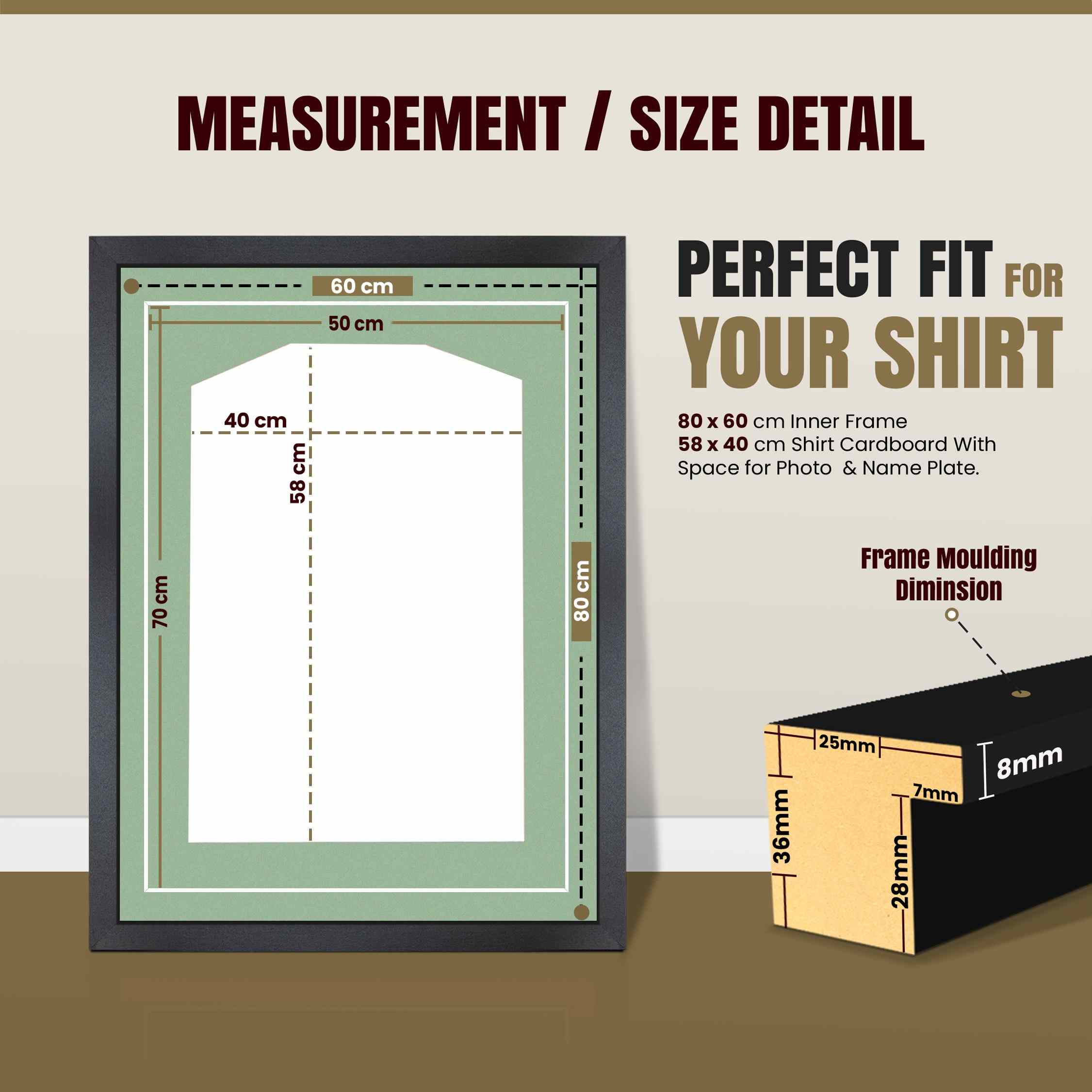 80x60cm Mat Black Football Shirt Frame With Sage Green Mount And Perspex Front - Box Display For Football, Rugby, And Other Sports Jerseys thumbnail 3