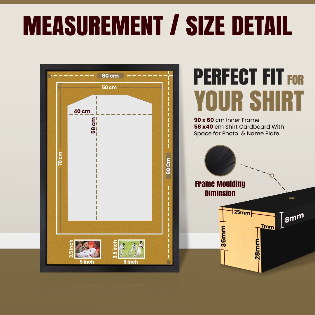 90x60cm Mat Black Football Shirt Frame With Antique Gold Mount And Perspex Front - Fits Football, Rugby, And Other Sports Jerseys thumbnail 3