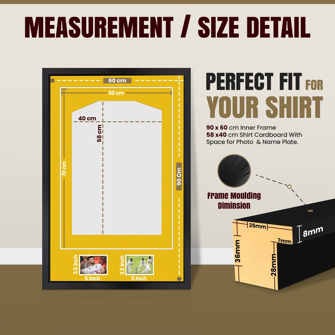 90x60cm Mat Black Football Shirt Frame With Bright Yellow Mount And Perspex Front For Sports Jerseys thumbnail 3