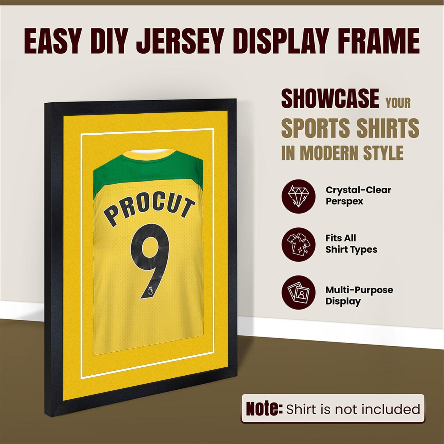 70x50cm Mat Black Football Shirt Frame With Bright Yellow Mount And Perspex Front For Sports Jerseys thumbnail 8