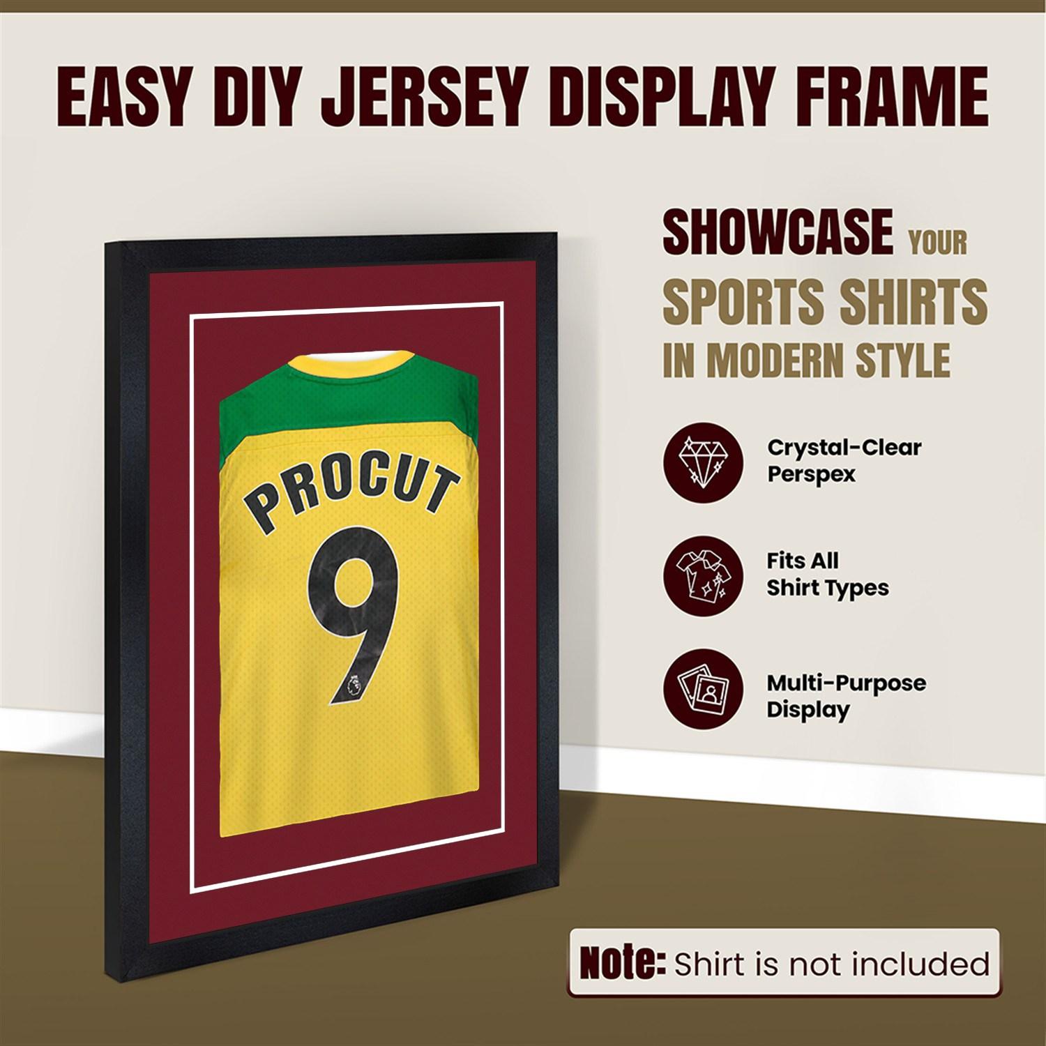 70x50cm Mat Black Football Shirt Frame With Burgundy Mount And Perspex Front - Box Display For Football, Rugby, And Other Sports Jerseys thumbnail 8
