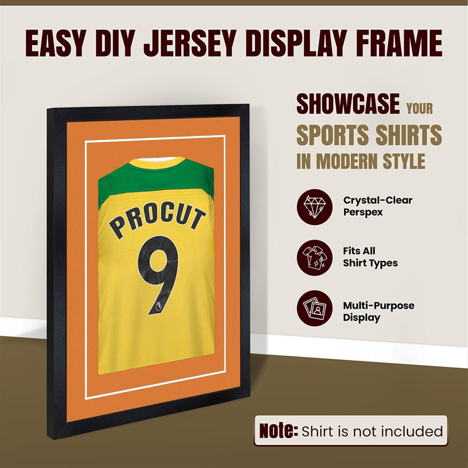 70x50cm Mat Black Football Shirt Frame With Burnt Orange Mount And Perspex Front For Sports Jerseys thumbnail 8
