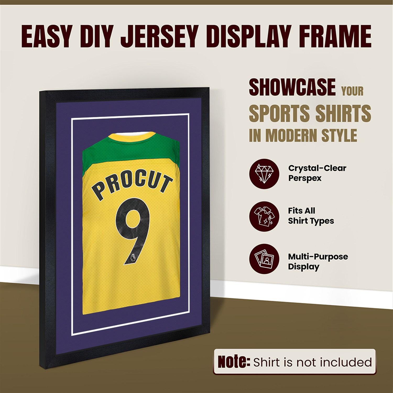70x50cm Mat Black Football Shirt Frame With Damson Mount And Perspex Front - Fits Football, Rugby, And Other Sports Jerseys thumbnail 8