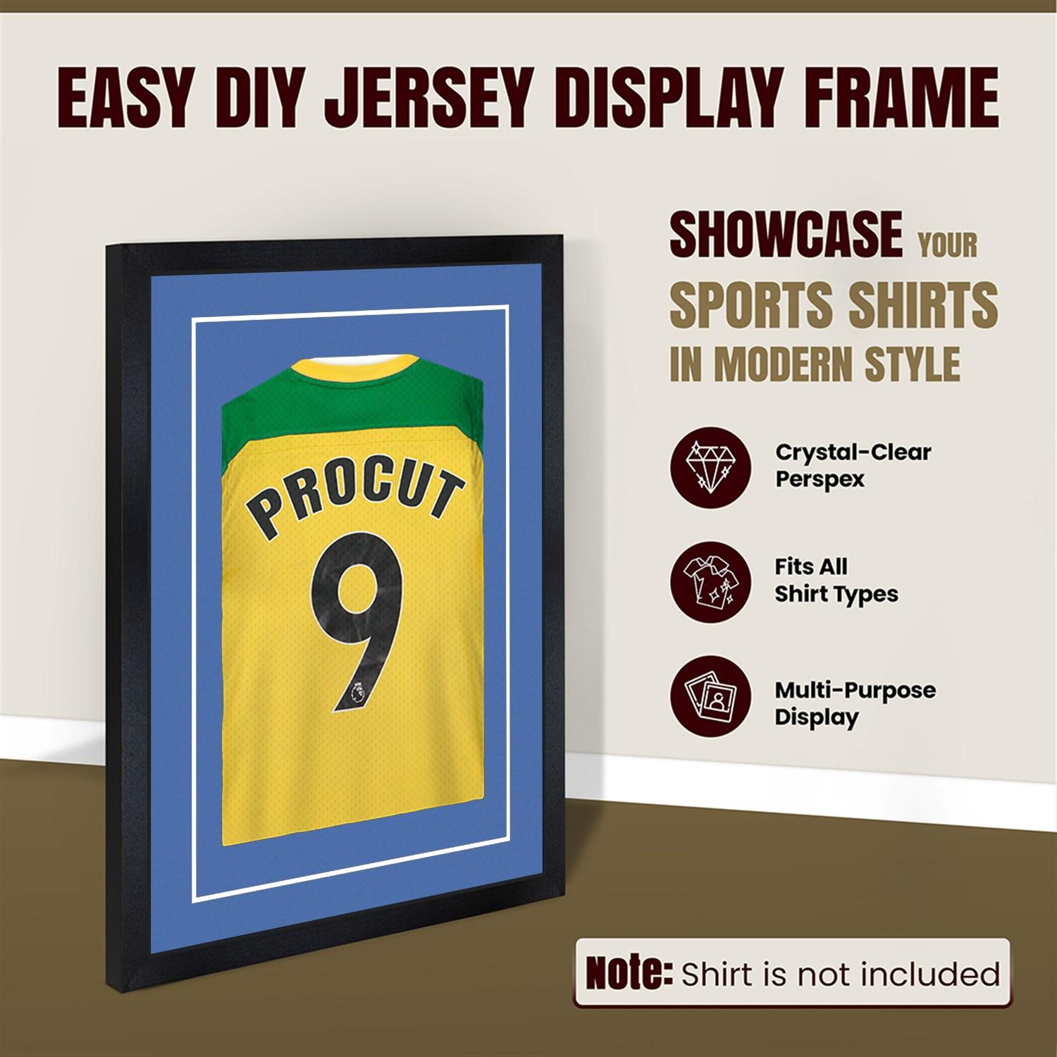 70x50cm Mat Black Football Shirt Frame With Pacific Blue Mount And Perspex Front - Box Display For Football, Rugby, And Other Sports Jerseys thumbnail 8