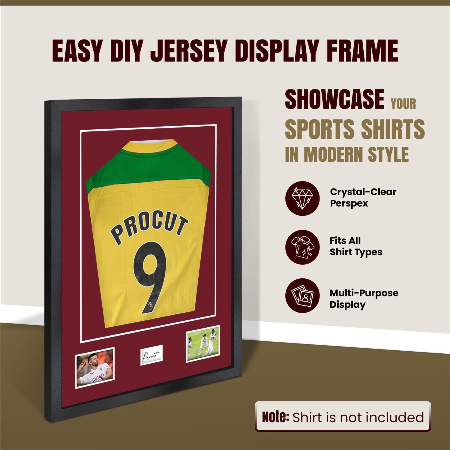 77.5x58.5cm Mat Black Football Shirt Frame With Burgundy Mount And Perspex Front - Box Display For Football, Rugby, And Other Sports Jerseys thumbnail 8