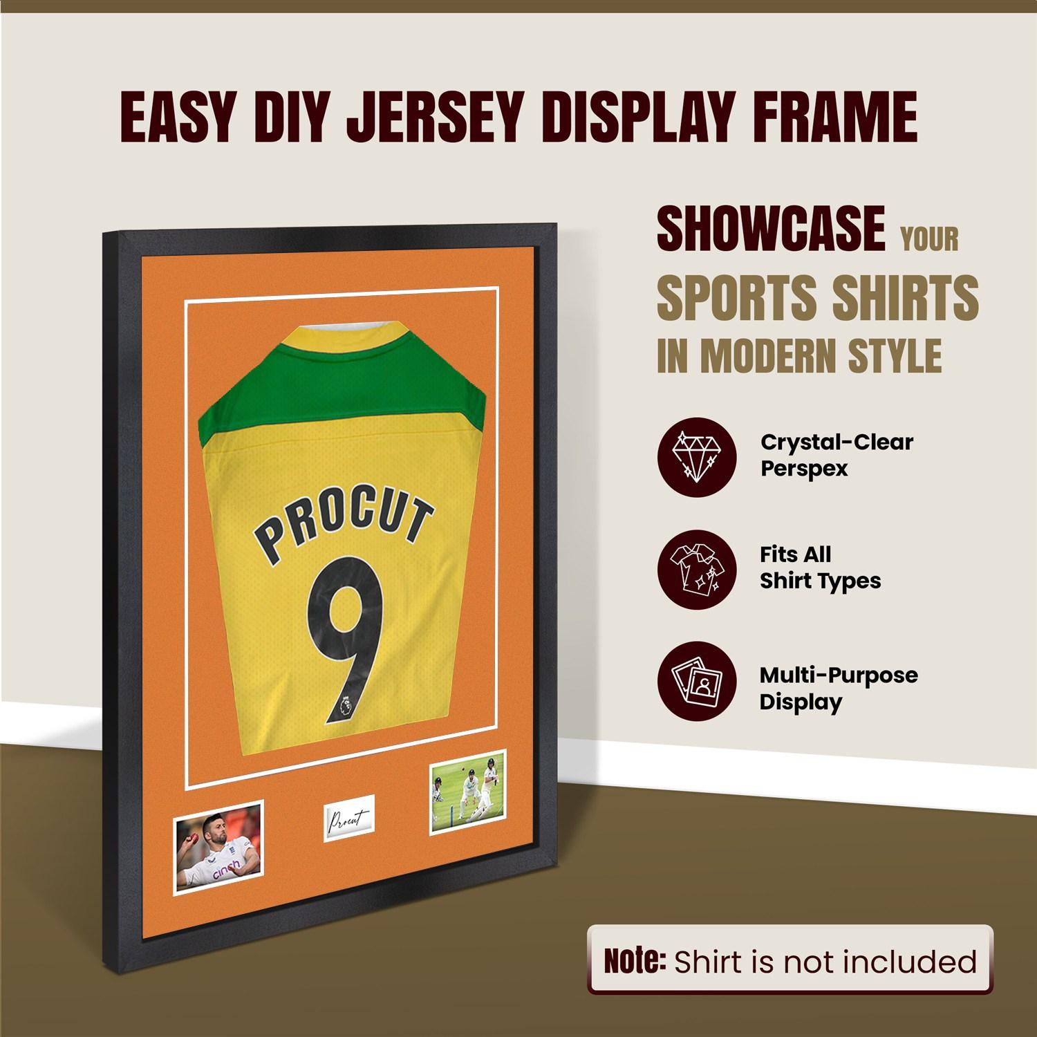 77.5x58.5cm Mat Black Football Shirt Frame With Burnt Orange Mount And Perspex Front - Fits Football, Rugby, And Other Sports Jerseys thumbnail 8