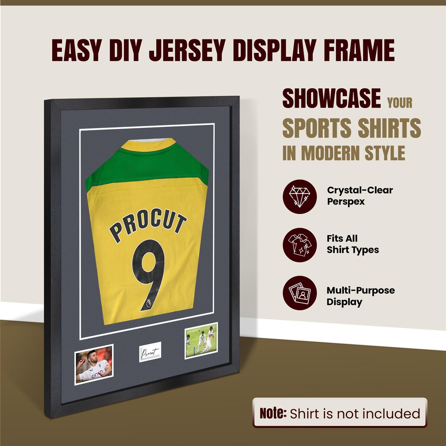 77.5x58.5cm Mat Black Football Shirt Frame With Charcoal Grey Mount And Perspex Front - Fits Football, Rugby, And Other Sports Jerseys thumbnail 8