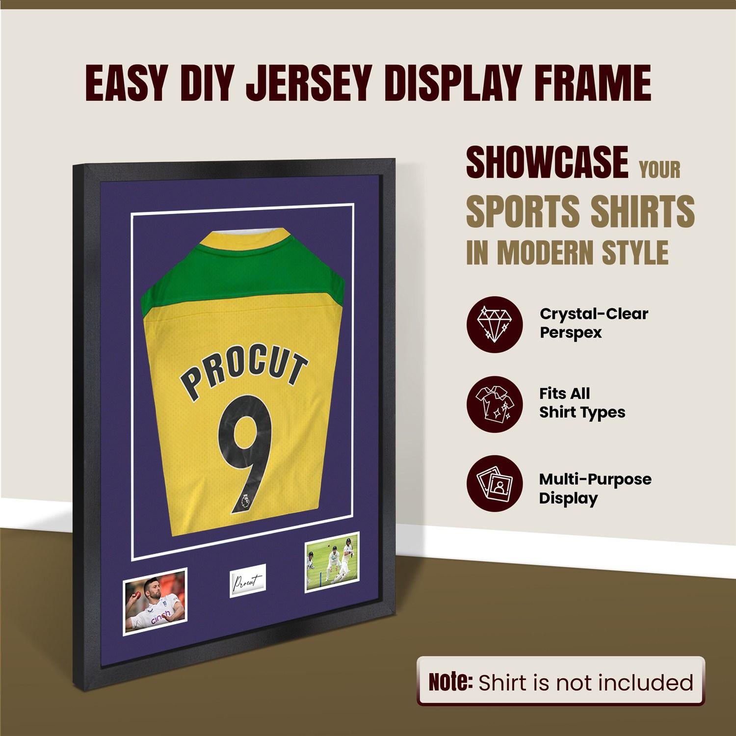 77.5x58.5cm Mat Black Football Shirt Frame With Damson Mount And Perspex Front - Fits Football, Rugby, And Other Sports Jerseys thumbnail 8