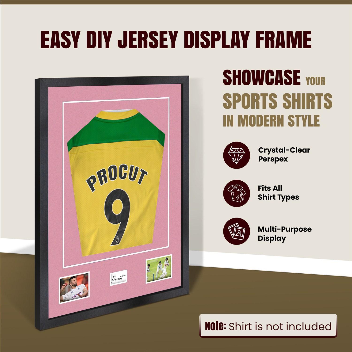 77.5x58.5cm Mat Black Football Shirt Frame With Dusty Rose Mount And Perspex Front - Box Display For Football, Rugby, And Other Sports Jerseys thumbnail 8