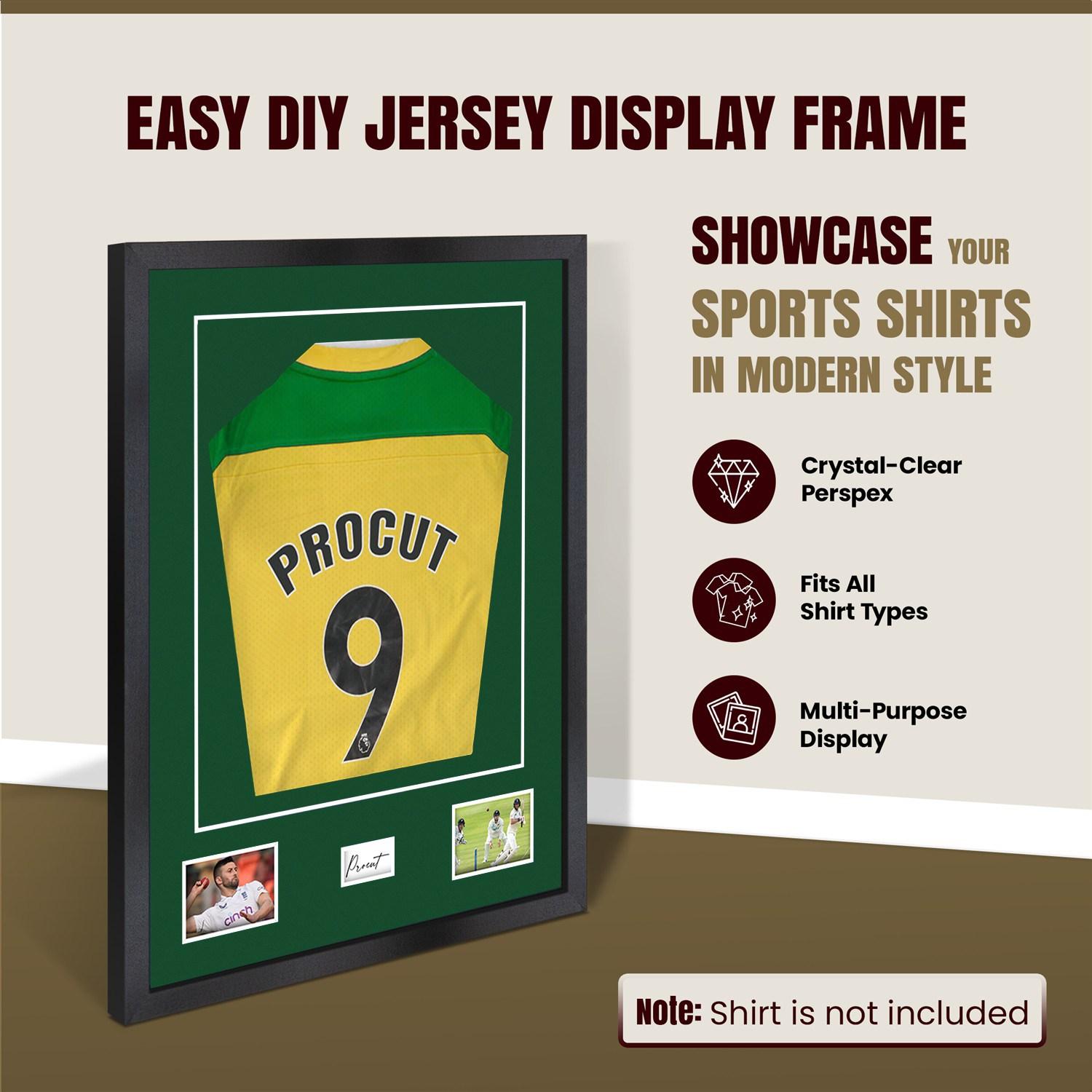 77.5x58.5cm Mat Black Football Shirt Frame With Forest Green Mount And Perspex Front - Fits Football, Rugby, And Other Sports Jerseys thumbnail 8