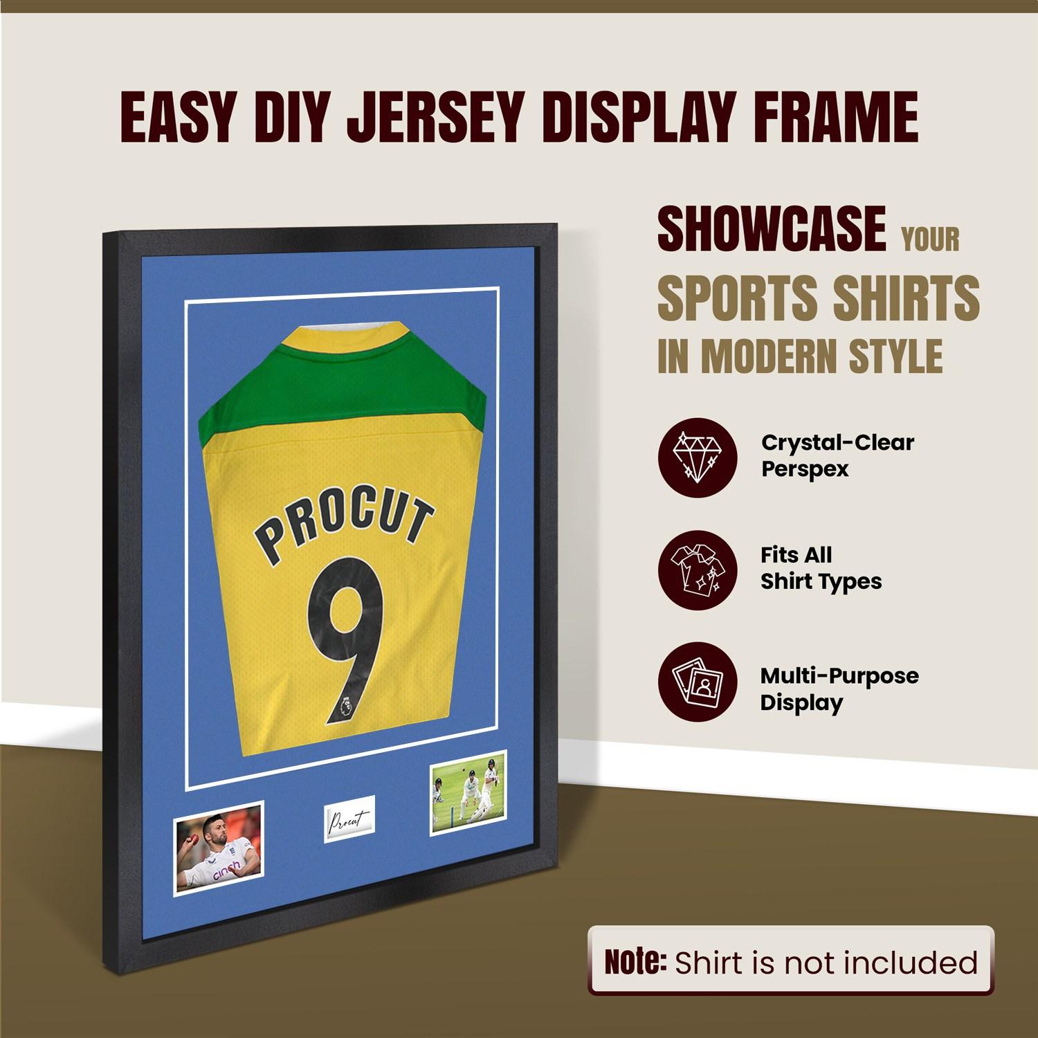 77.5x58.5cm Mat Black Football Shirt Frame With Pacific Blue Mount And Perspex Front - Box Display For Football, Rugby, And Other Sports Jerseys thumbnail 8