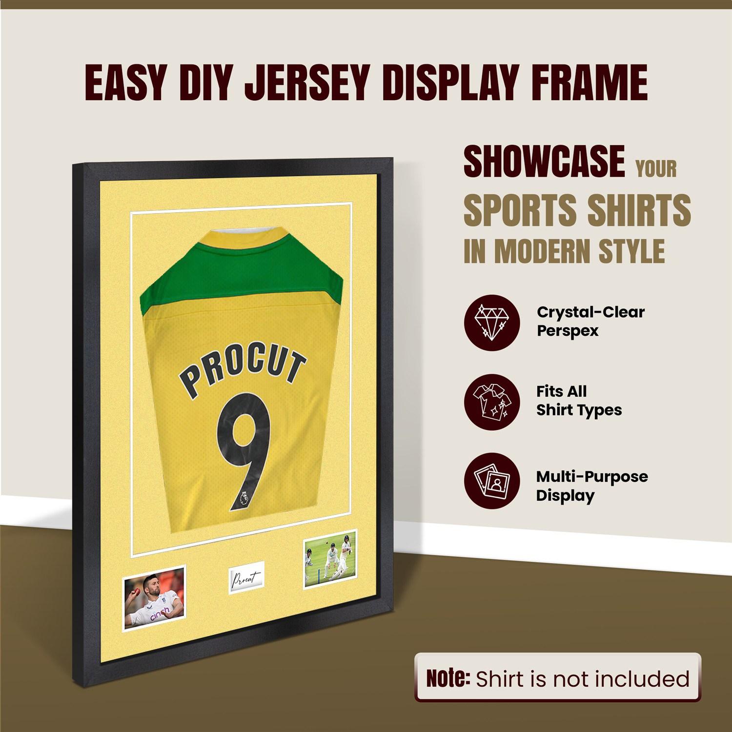 77.5x58.5cm Mat Black Football Shirt Frame With Primrose Mount And Perspex Front - Box Display For Football, Rugby, And Other Sports Jerseys thumbnail 8