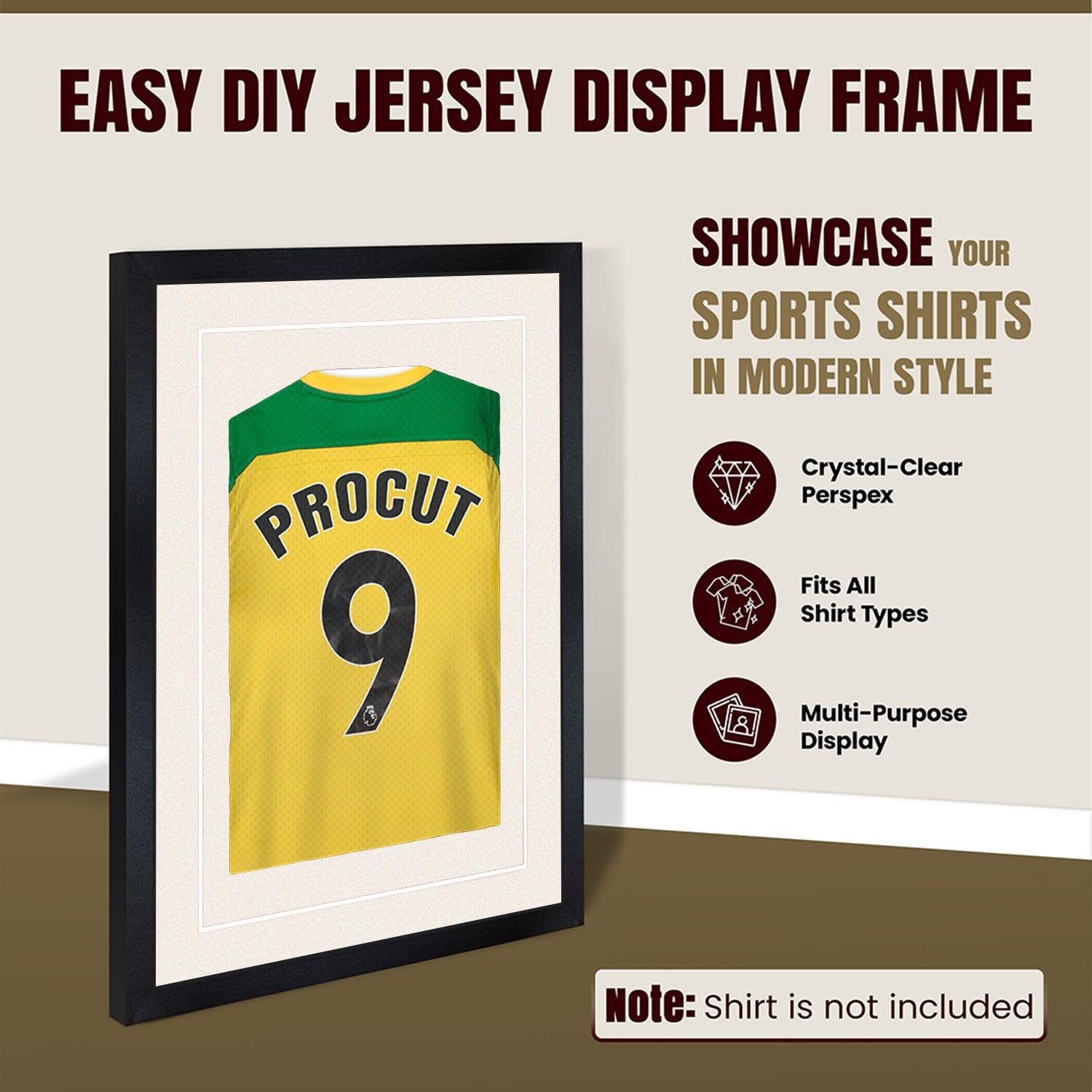 80x60cm Mat Black Football Shirt Frame With Antique White Mount And Perspex Front - Fits Football, Rugby, And Other Sports Jerseys thumbnail 8