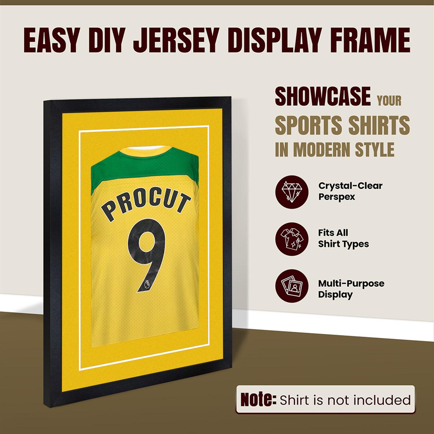 80x60cm Mat Black Football Shirt Frame With Bright Yellow Mount And Perspex Front - Fits Football, Rugby, And Other Sports Jerseys thumbnail 8