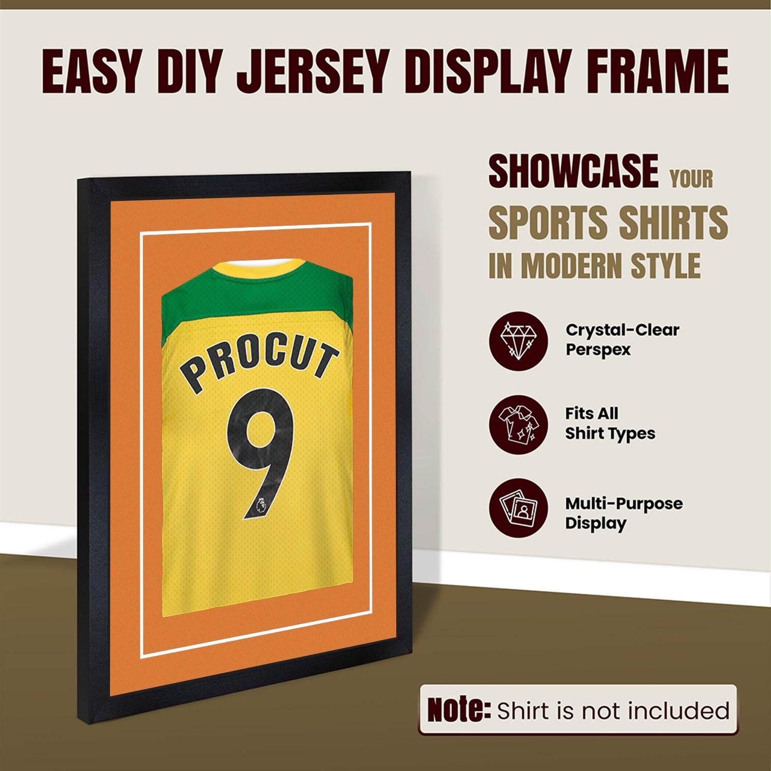 80x60cm Mat Black Football Shirt Frame With Burnt Orange Mount And Perspex Front - Fits Football, Rugby, And Other Sports Jerseys thumbnail 8