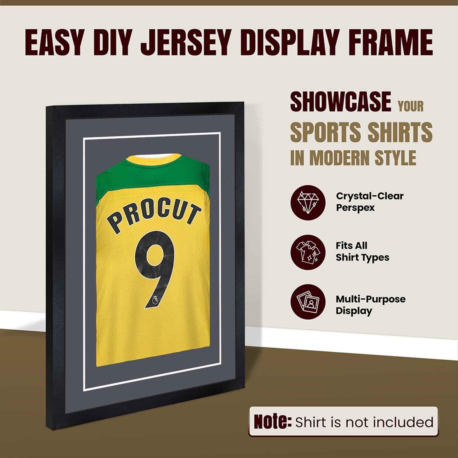 80x60cm Mat Black Football Shirt Frame With Charcoal Grey Mount And Perspex Front For Sports Jerseys thumbnail 8