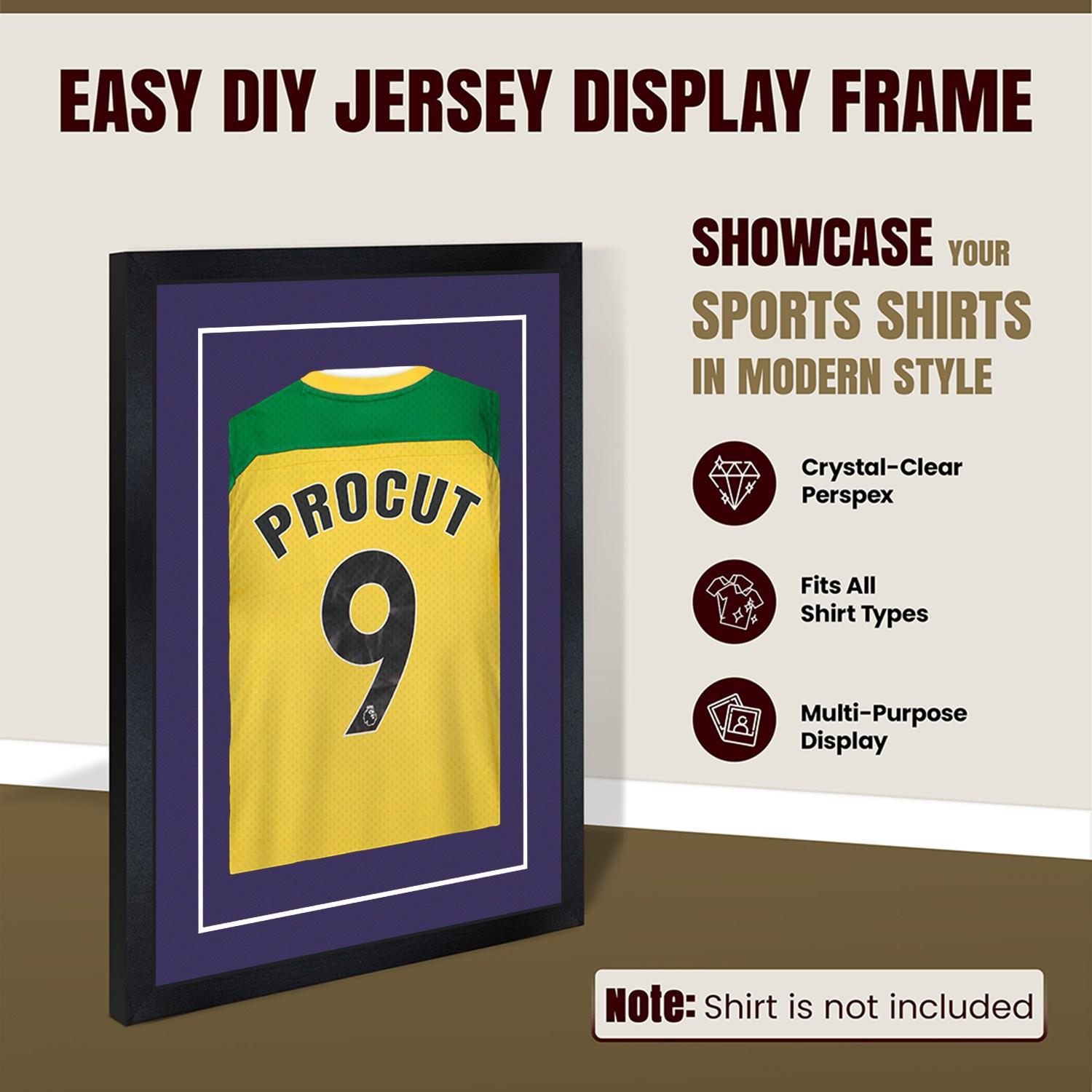 80x60cm Mat Black Football Shirt Frame With Damson Mount And Perspex Front For Sports Jerseys thumbnail 8