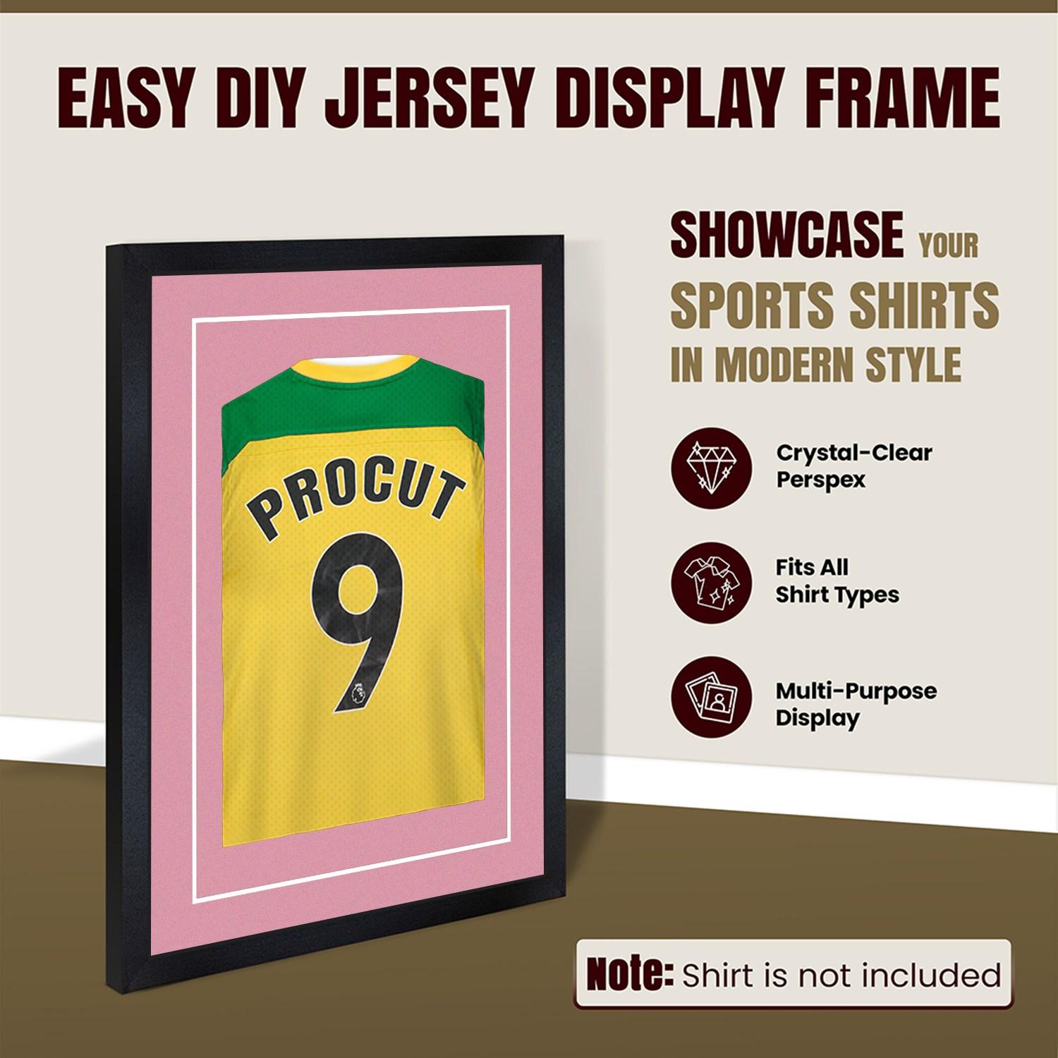 80x60cm Mat Black Football Shirt Frame With Dusty Rose Mount And Perspex Front - Box Display For Football, Rugby, And Other Sports Jerseys thumbnail 8