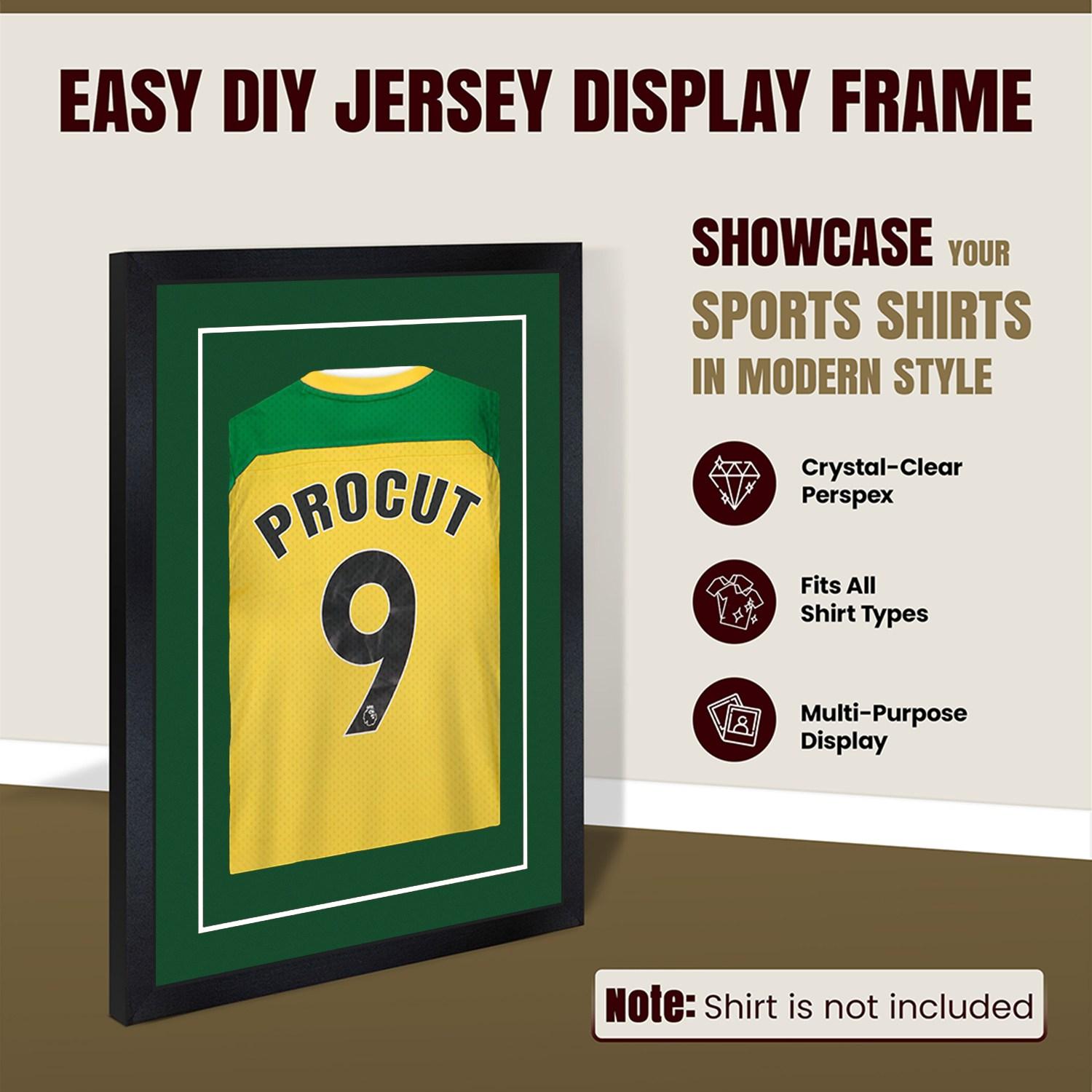 80x60cm Mat Black Football Shirt Frame With Forest Green Mount And Perspex Front - Fits Football, Rugby, And Other Sports Jerseys thumbnail 8
