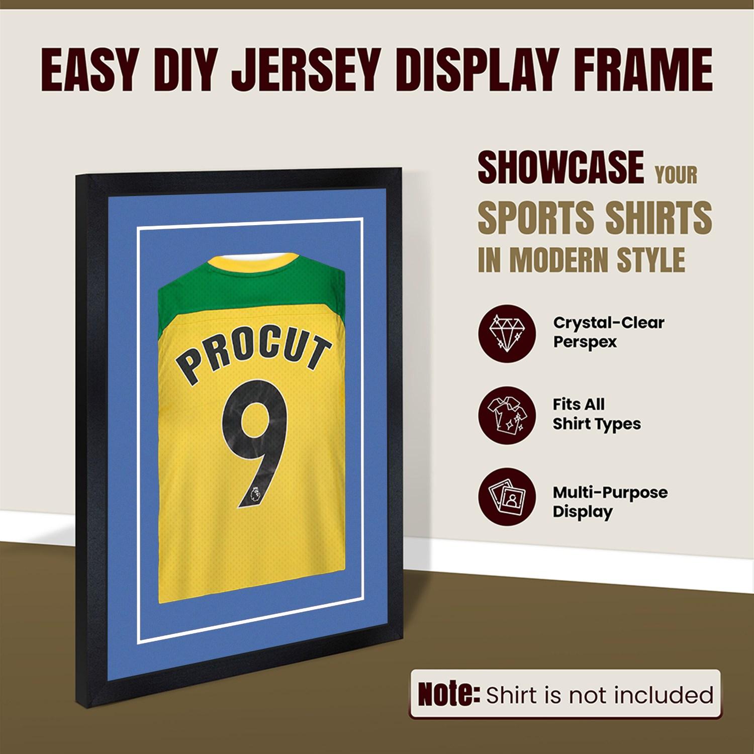 80x60cm Mat Black Football Shirt Frame With Pacific Blue Mount And Perspex Front - Fits Football, Rugby, And Other Sports Jerseys thumbnail 8