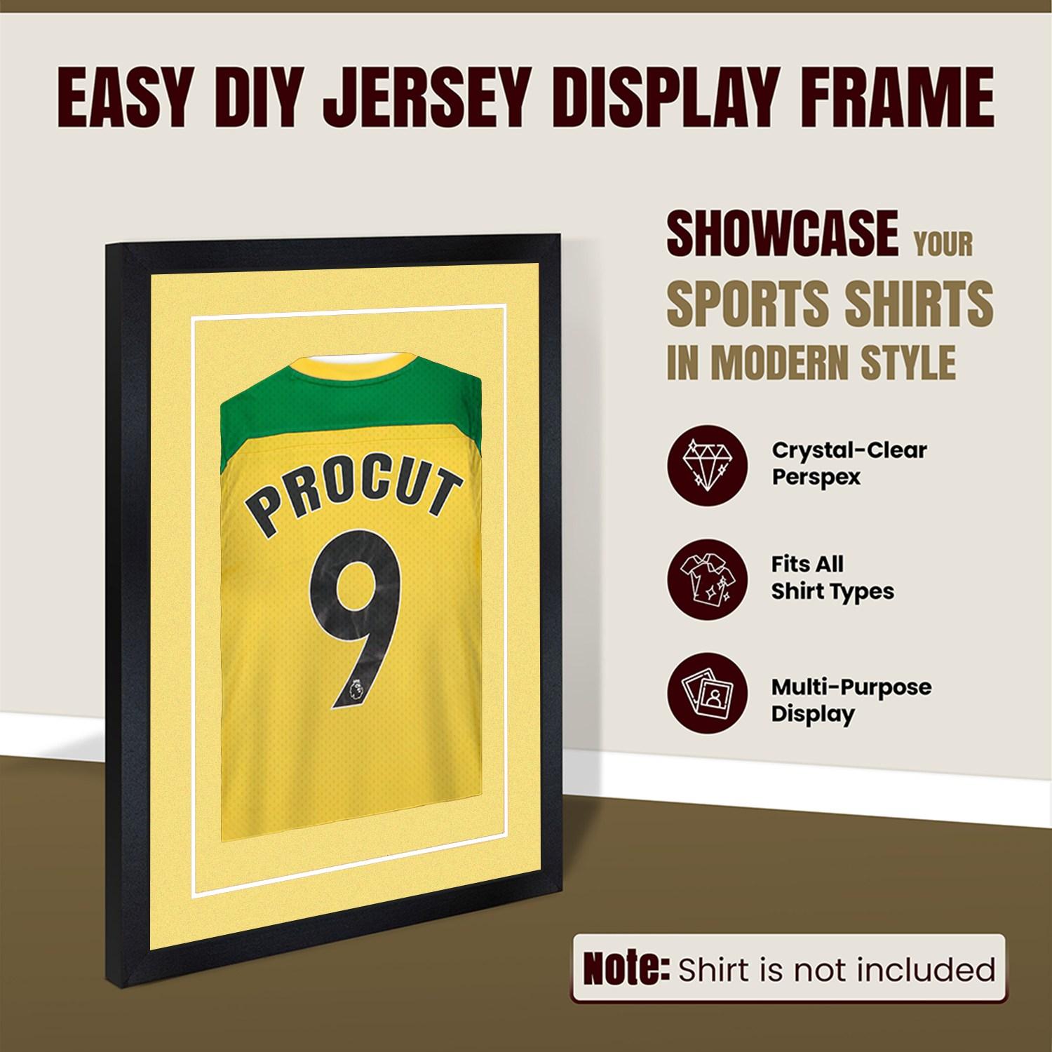 80x60cm Mat Black Football Shirt Frame With Primrose Mount And Perspex Front - Fits Football, Rugby, And Other Sports Jerseys thumbnail 8