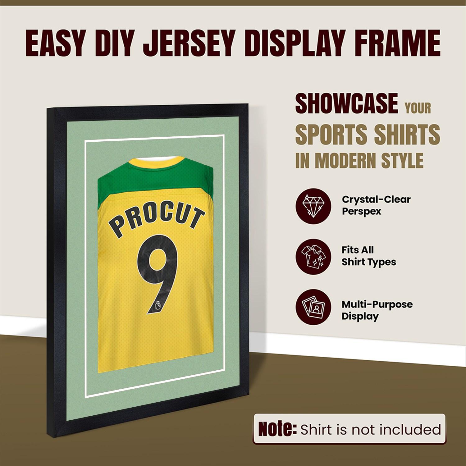 80x60cm Mat Black Football Shirt Frame With Sage Green Mount And Perspex Front - Box Display For Football, Rugby, And Other Sports Jerseys thumbnail 8