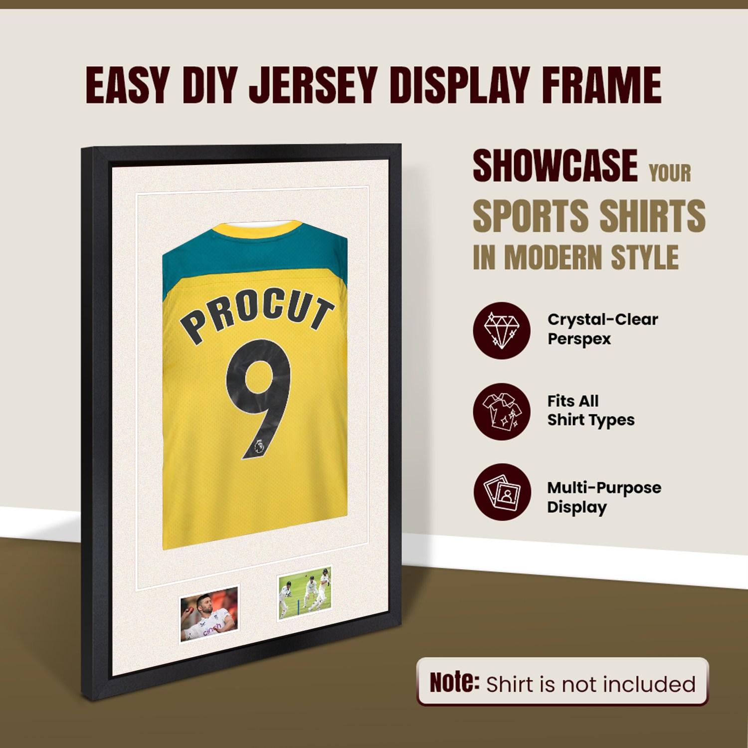 90x60cm Mat Black Football Shirt Frame With Antique White Mount And Perspex Front - Fits Football, Rugby, And Other Sports Jerseys thumbnail 8