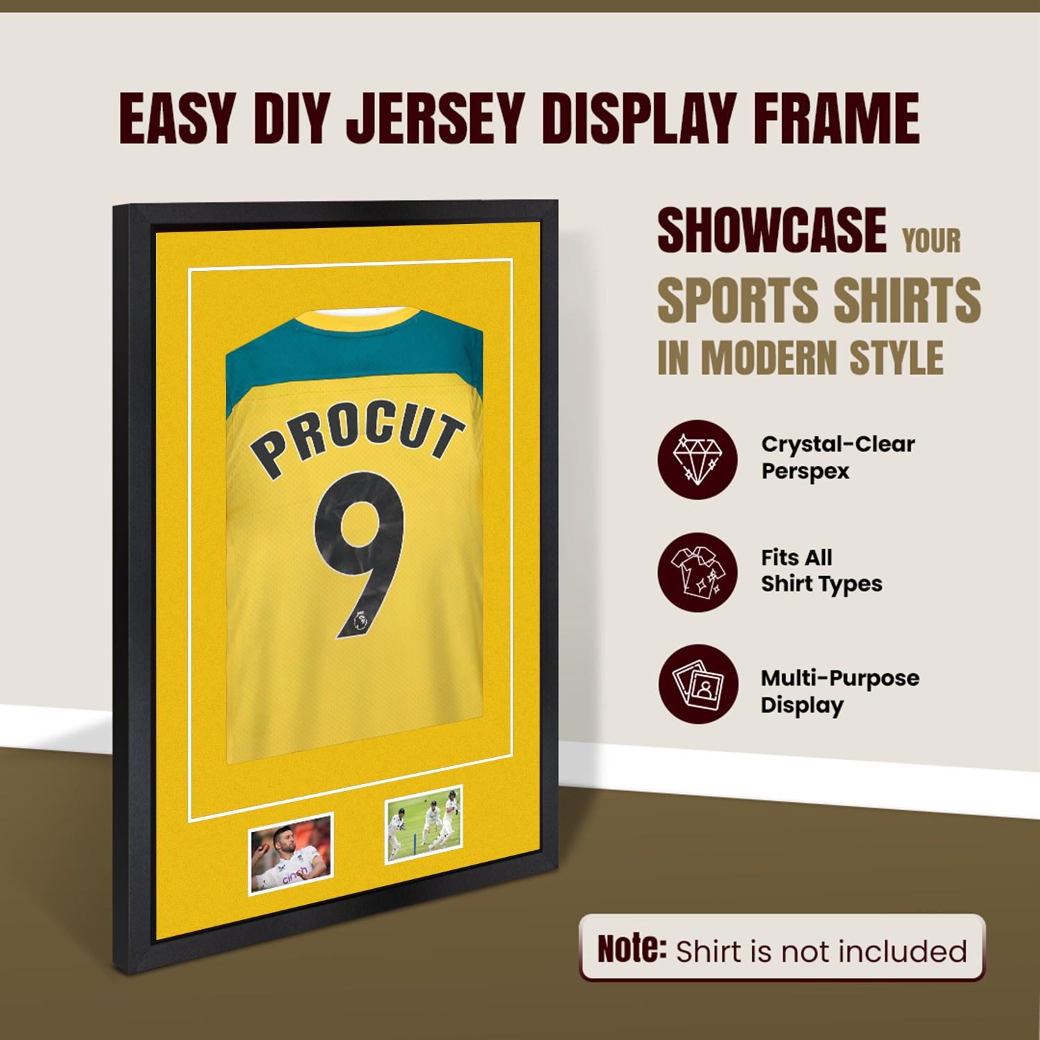 90x60cm Mat Black Football Shirt Frame With Bright Yellow Mount And Perspex Front For Sports Jerseys thumbnail 8