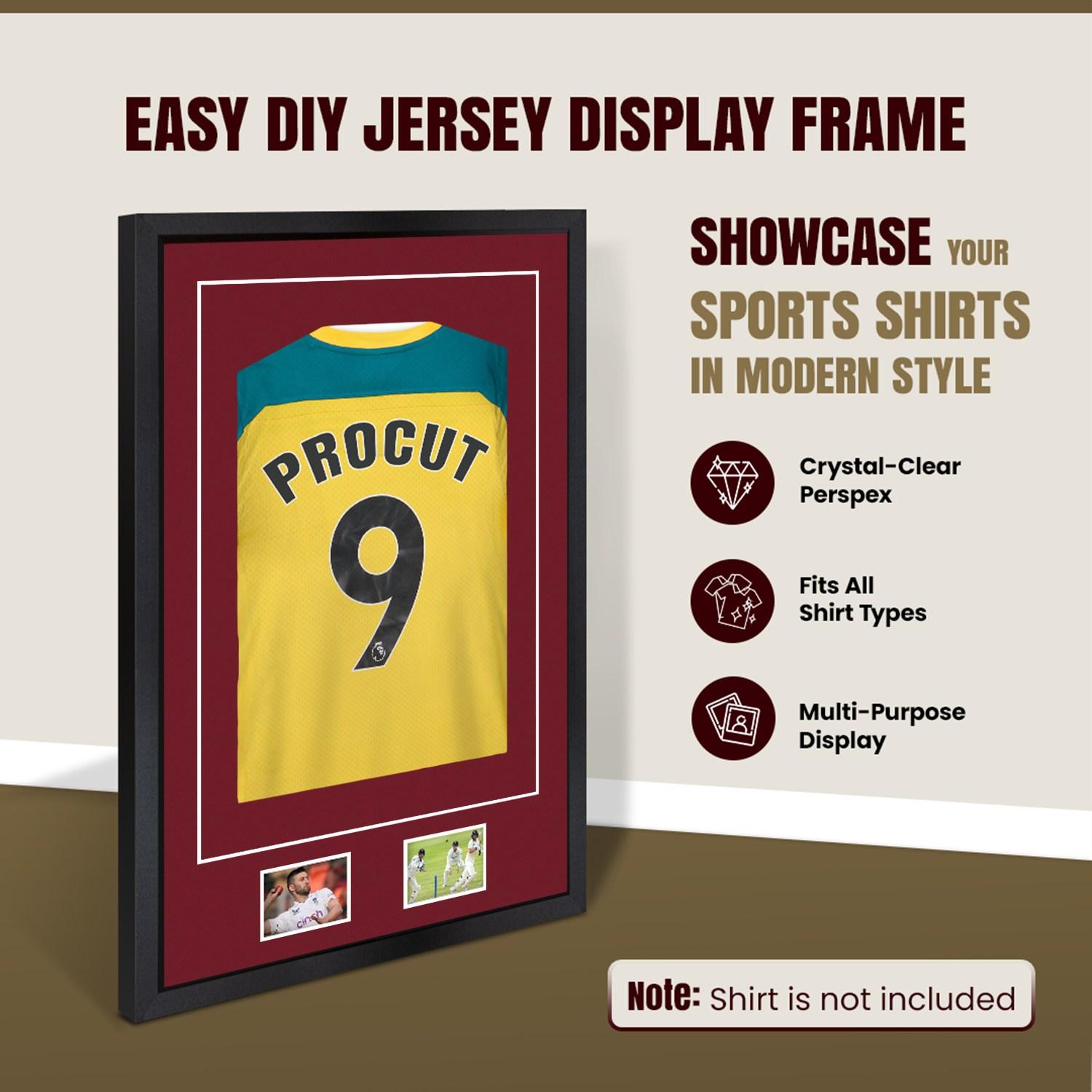 90x60cm Mat Black Football Shirt Frame With Burgundy Mount And Perspex Front - Box Display For Football, Rugby, And Other Sports Jerseys thumbnail 8