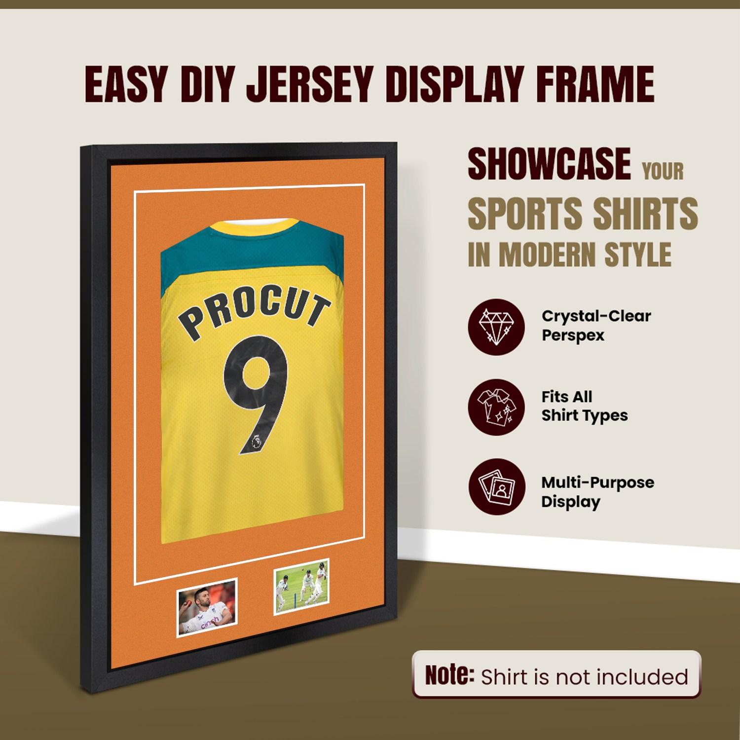 90x60cm Mat Black Football Shirt Frame With Burnt Orange Mount And Perspex Front For Sports Jerseys thumbnail 8