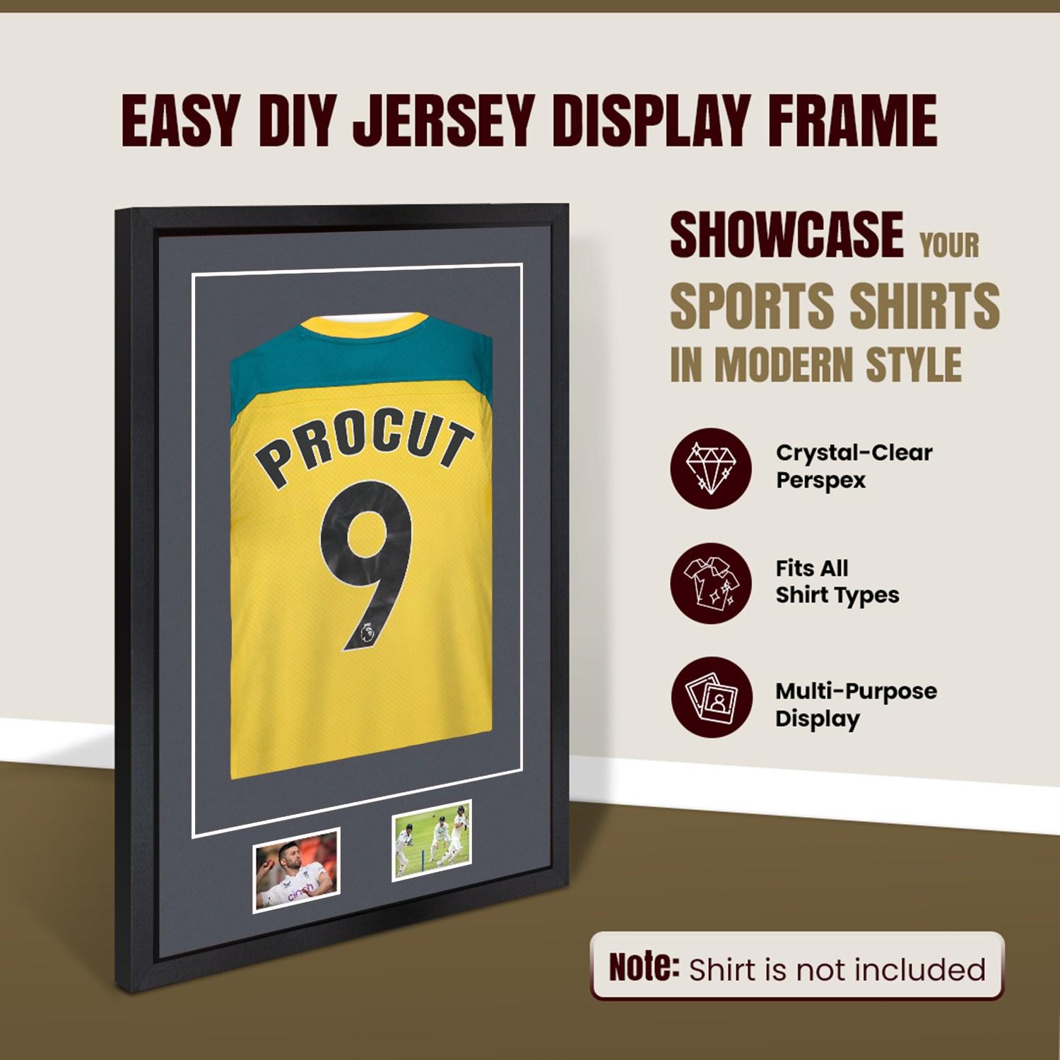 90x60cm Mat Black Football Shirt Frame With Charcoal Grey Mount And Perspex Front - Box Display For Football, Rugby, And Other Sports Jerseys thumbnail 8