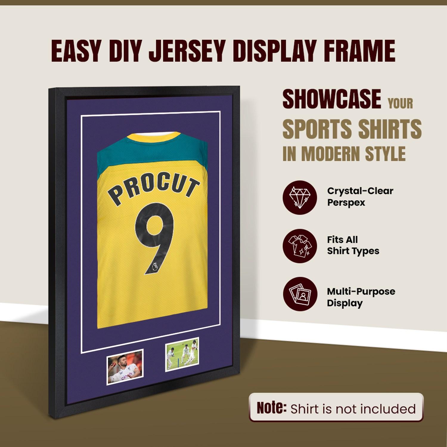 90x60cm Mat Black Football Shirt Frame With Damson Mount And Perspex Front - Fits Football, Rugby, And Other Sports Jerseys thumbnail 8