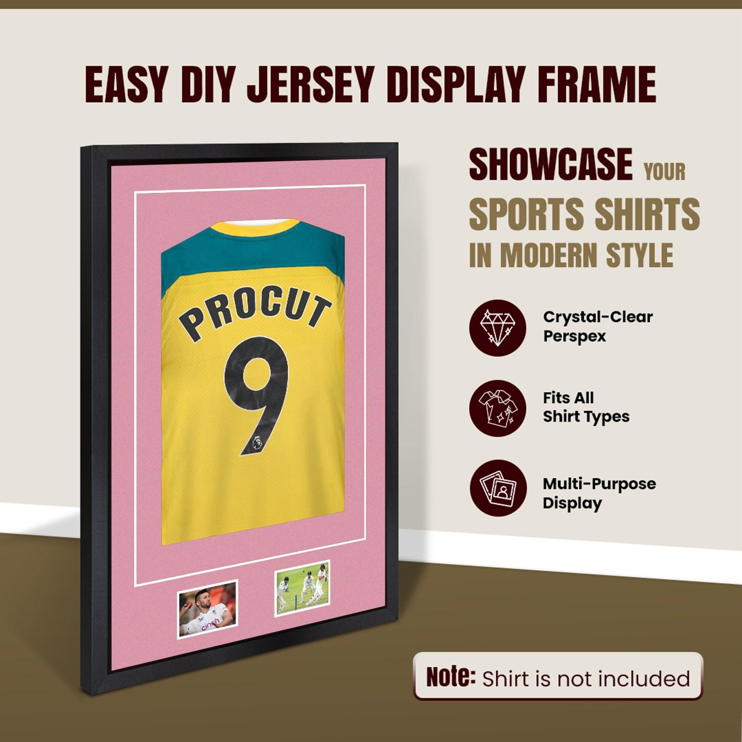 90x60cm Mat Black Football Shirt Frame With Dusty Rose Mount And Perspex Front - Box Display For Football, Rugby, And Other Sports Jerseys thumbnail 8