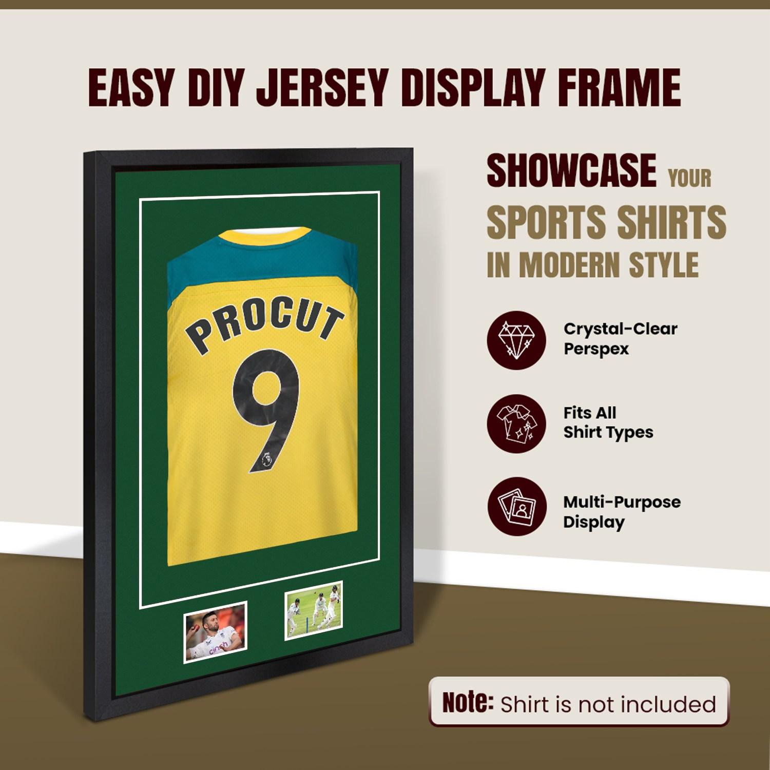 90x60cm Mat Black Football Shirt Frame With Forest Green Mount And Perspex Front For Sports Jerseys thumbnail 8