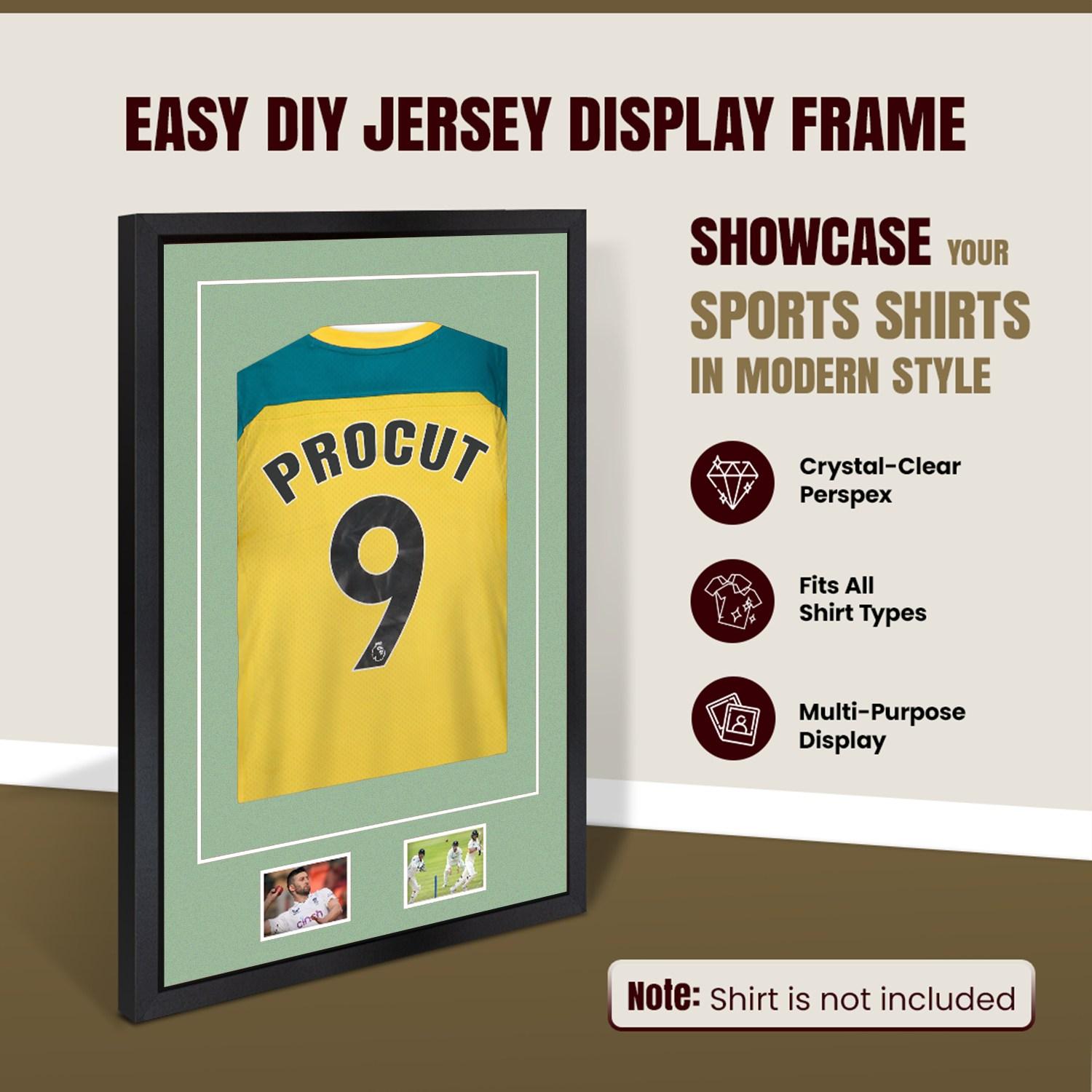 90x60cm Mat Black Football Shirt Frame With Sage Green Mount And Perspex Front - Box Display For Football, Rugby, And Other Sports Jerseys thumbnail 8