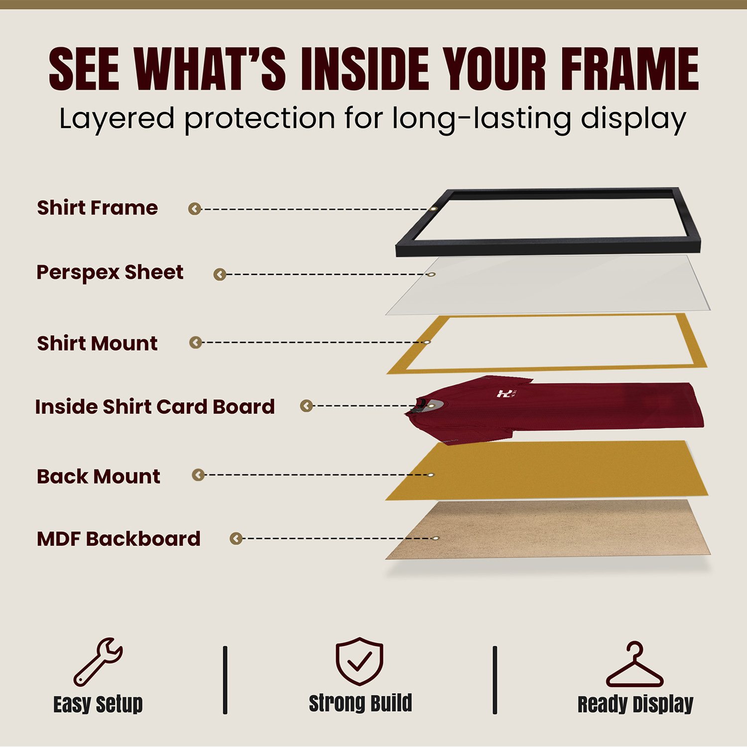 70x50cm Mat Black Football Shirt Frame With Antique Gold Mount And Perspex Front - Fits Football, Rugby, And Other Sports Jerseys thumbnail 4