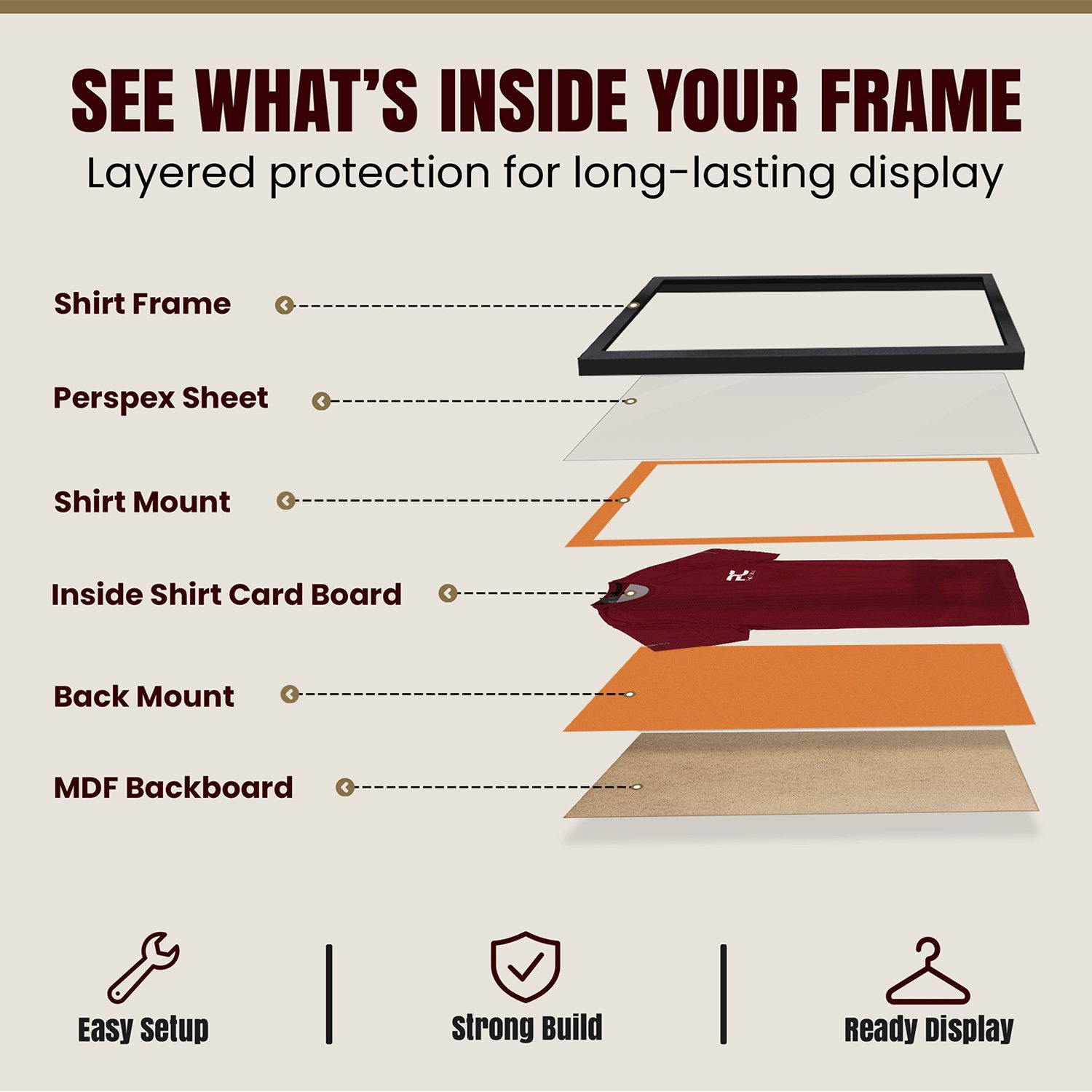 70x50cm Mat Black Football Shirt Frame With Burnt Orange Mount And Perspex Front For Sports Jerseys thumbnail 4