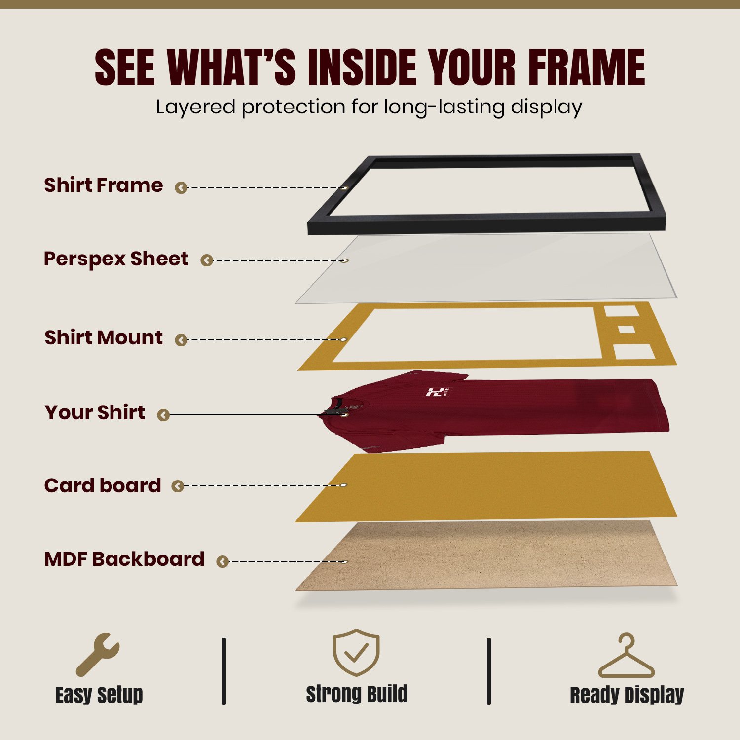 77.5x58.5cm Mat Black Football Shirt Frame With Antique Gold Mount And Perspex Front - Fits Football, Rugby, And Other Sports Jerseys thumbnail 4