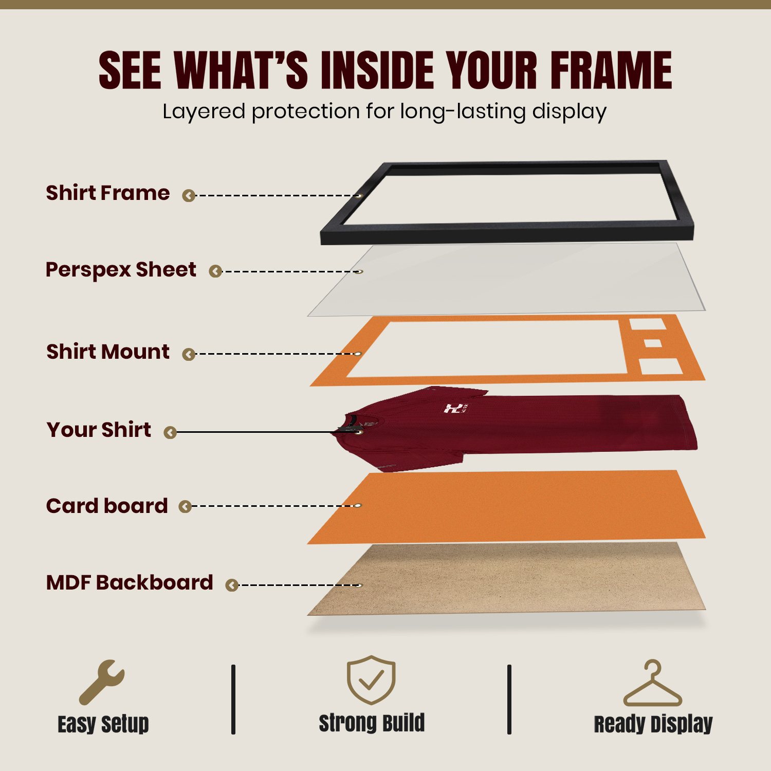 77.5x58.5cm Mat Black Football Shirt Frame With Burnt Orange Mount And Perspex Front - Fits Football, Rugby, And Other Sports Jerseys thumbnail 4